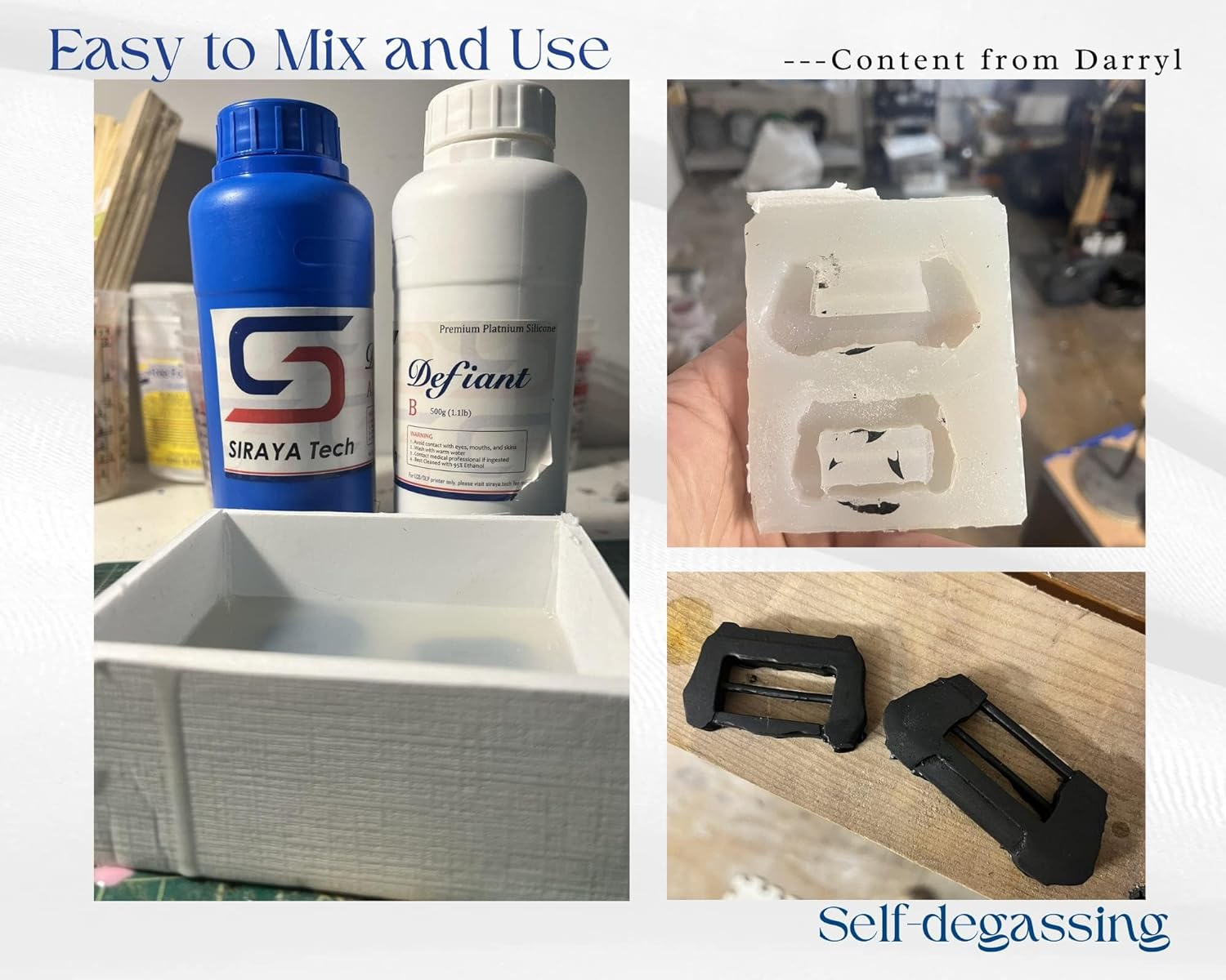 Siraya Tech Defiant 25 Platinum Silicone Mold Making DIY Kit, 25A Hardness, Translucent, Ideal with 3D Printing UV Resin, Easy to Stop Curing Inhibition, No Coating, for Casting Epoxy Resin (35.27 Oz) - Clear image number 6