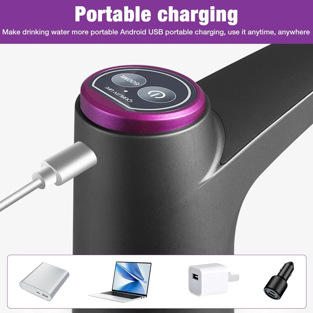 LYPPUL Electric Water Dispenser, USB Charging Automatic Drinking Water Pump, 5 Gallon Water Pump for Water Bottle, Rechargeable Water Dispenser for Home, Camping, Office, Kitchen, School image number 2