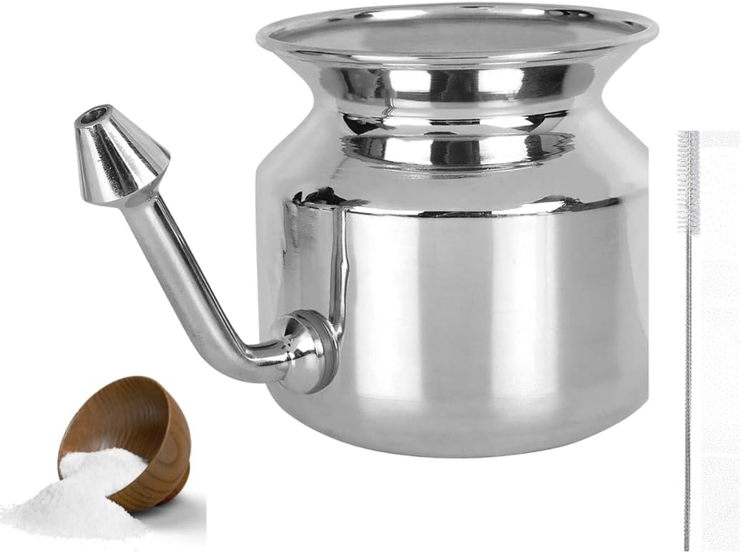 304 Grade Stainless Steel Ayurvedic Jal Neti Pot for Sinus Congestion and Nasal Cleansing Non-Corrosive Unbreakable Hygienic Smooth Nose Tip Snugly Fits image number 5