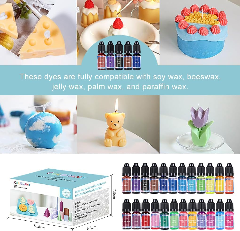 Vivva Candle Dye - 24 Colours, Highly Concentrate Liquid Dye for Soy Wax Candle Making, Candle Making Supplies, with 50Pcs Mixing Sticks, 10Ml / Bottle image number 2