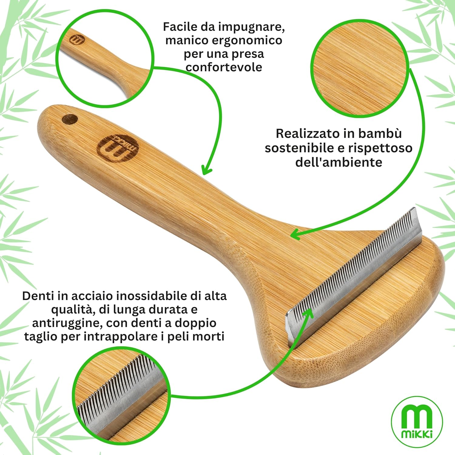 Mikki Bamboo Moult Master Brush Blade for Dog & Cat Grooming, Shedding & Undercoat, Safely Removes Loose Hair, with Anti-Rust Stainless Steel Teeth, Large image number 4