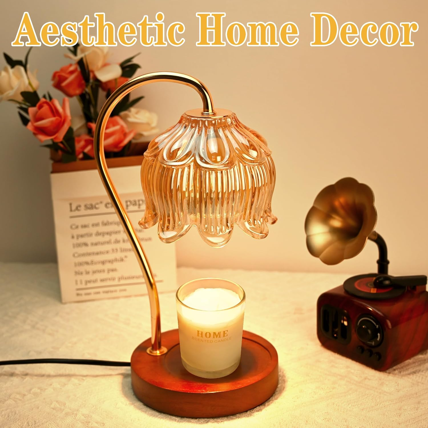 TEHALK Candle Warmer Lamp with Timer Dimmer,Electric Candle Warmer, Vintage Flower Lotus Lamp,Compatible with Various Candles, Gifts for Mom Women,Candle Lamp for Bedroom Home Decor (Flower Lamp) image number 2