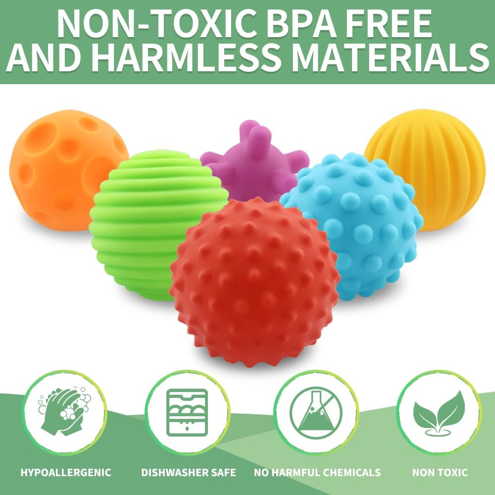 Caterbee Baby Ball Set 6 Packs, Textured Multi Sensory Balls Set Develop Baby'S Tactile Senses Toys for Infant Bath and Beach