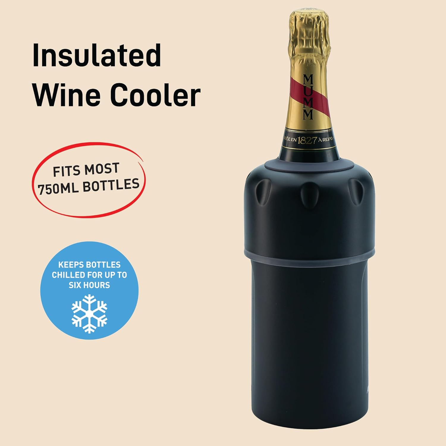 Avanti Insulated Wine Cooler - Black - Keeps Your Wine Cold up to 6 Hours, No Ice Required = No Mess image number 4