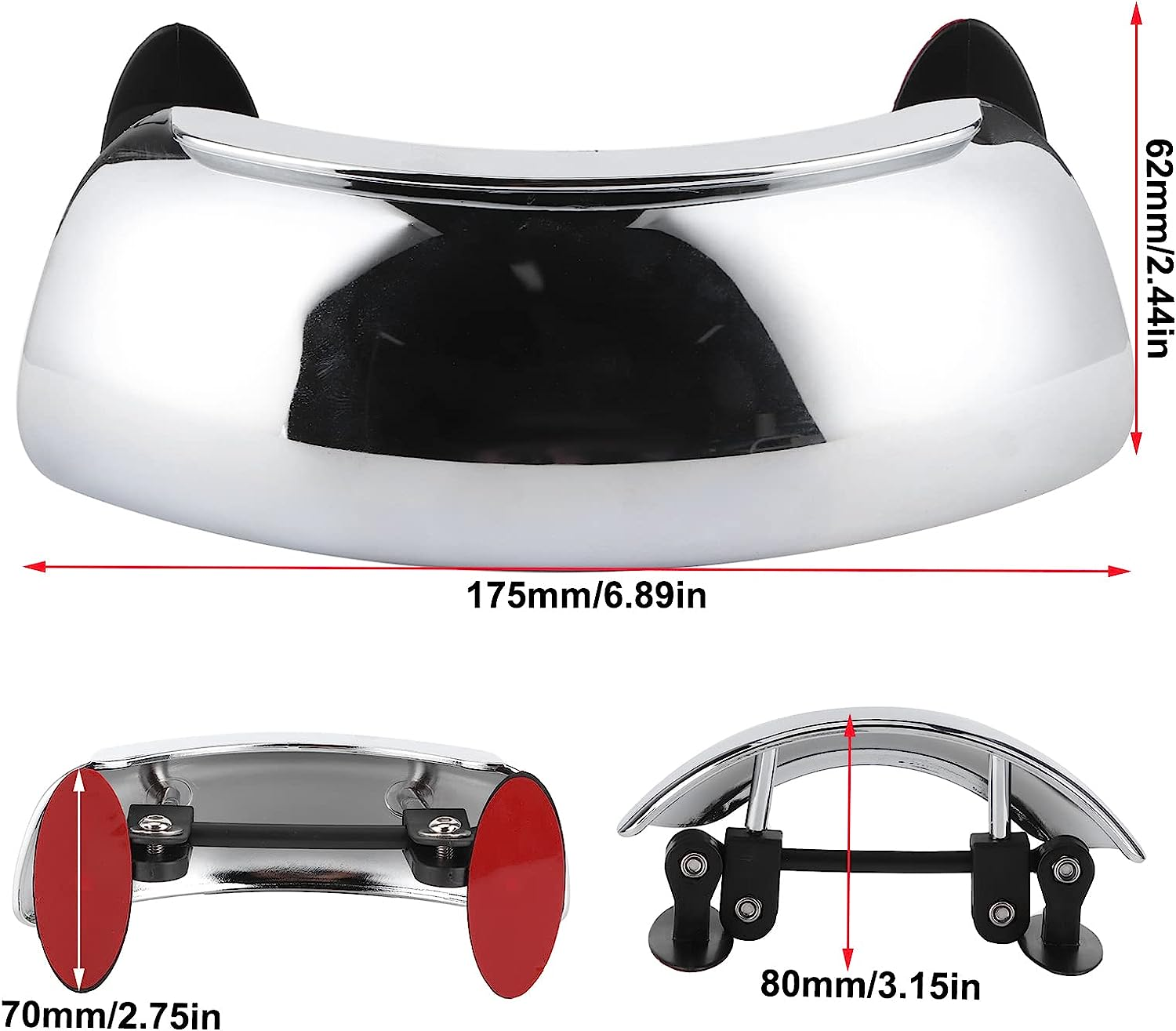 Joyzan Motorcycle Rearview Mirrors 180 Degree, Motorbike Chromed Safety Ultra Wide Angle Mirror Adjustable Universal Mounted on Central Windscreen Blind Spot Eliminating for ATV Electric Scooters image number 6