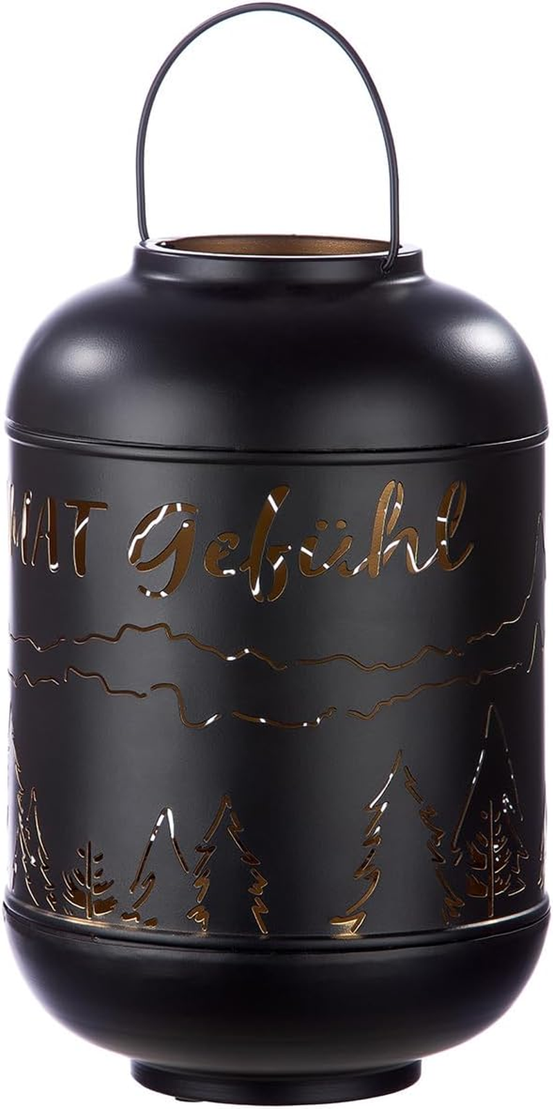 GILDE Ginkgo Lantern Metal &ndash; Matt Black &ndash; Height 36 Cm X Diameter 20 Cm &ndash; Decorative Pattern &ndash; Lantern