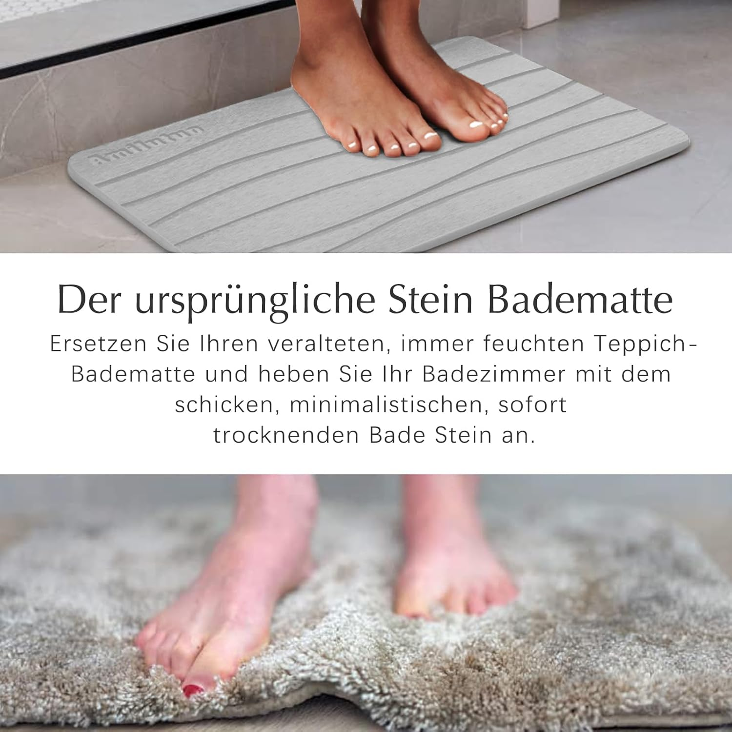 Amilutuo Stone Bath Mat, Non-Slip Absorbent Bath Mat, Fast-Drying Bath Stone Mats for Bathroom, Experience Dagic of Diatomaceous Earth from Nature (Snowy Gray) image number 1