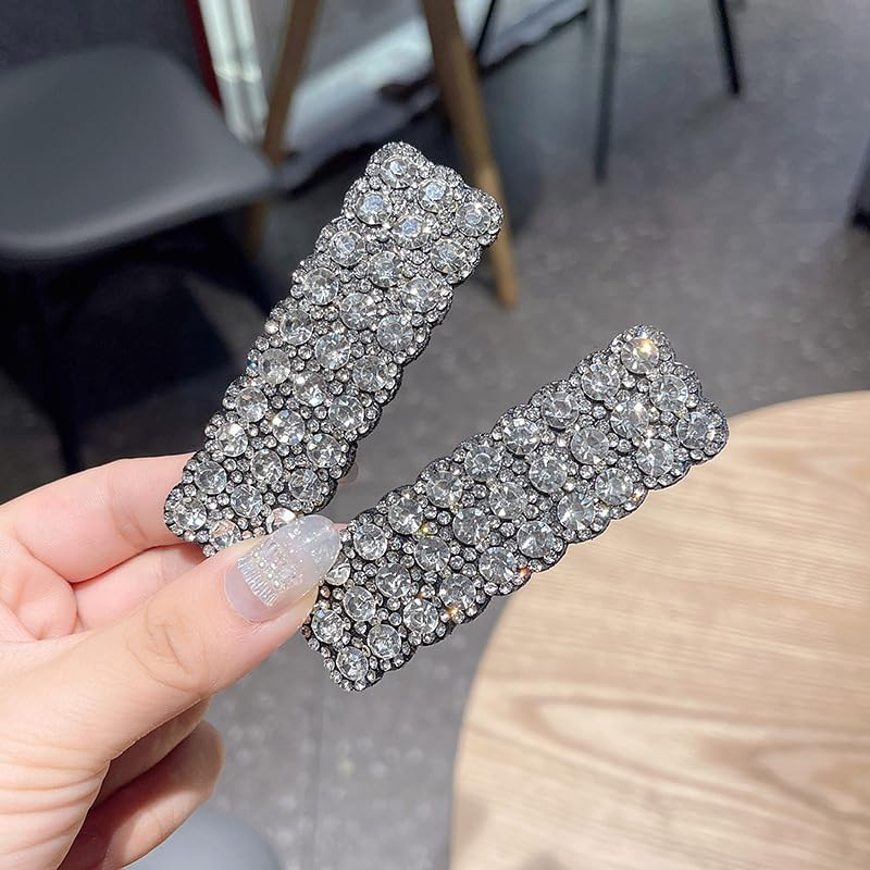 4 Pieces Black Women Hair Clips with Rhinestones Shiny Rectangle Korean Hair Clips Hair Accessories for Party Wedding Daily Girls Hair Accessories Clips and Hair Clips Accessories image number 6