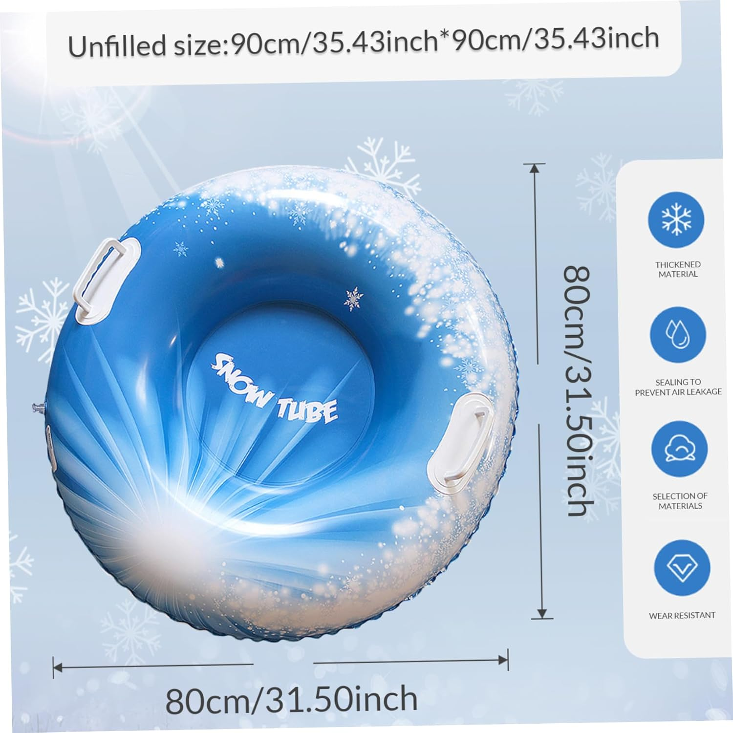 Snow Tube 33.5 Inch Sleds for Adults, Inflatable Snow Sled with Handles Heavy Duty Adult Sledge Thicken Snow Toys Inflatable Ski Ring Inflatable Snow Tubes Inflatable Sled for Winter image number 5