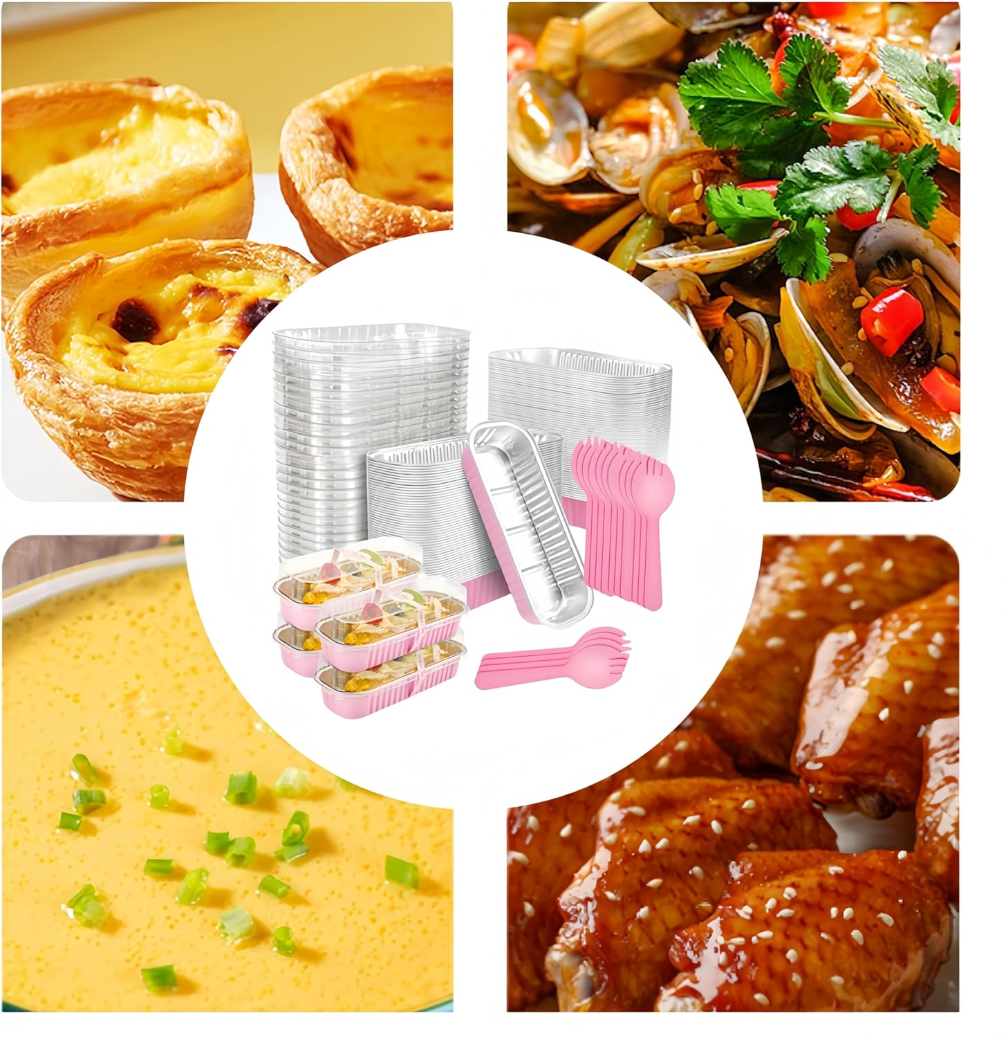 100 Pack Mini Loaf Pans, Ai-Oumleef Aluminum Mini Loaf Pans with Lids and Spoons,Rectangle Aluminum Foil Baking Pans Tins Containers,Cupcake Containers Cheesecake Creme Brulee Ramekins (Pink) image number 3