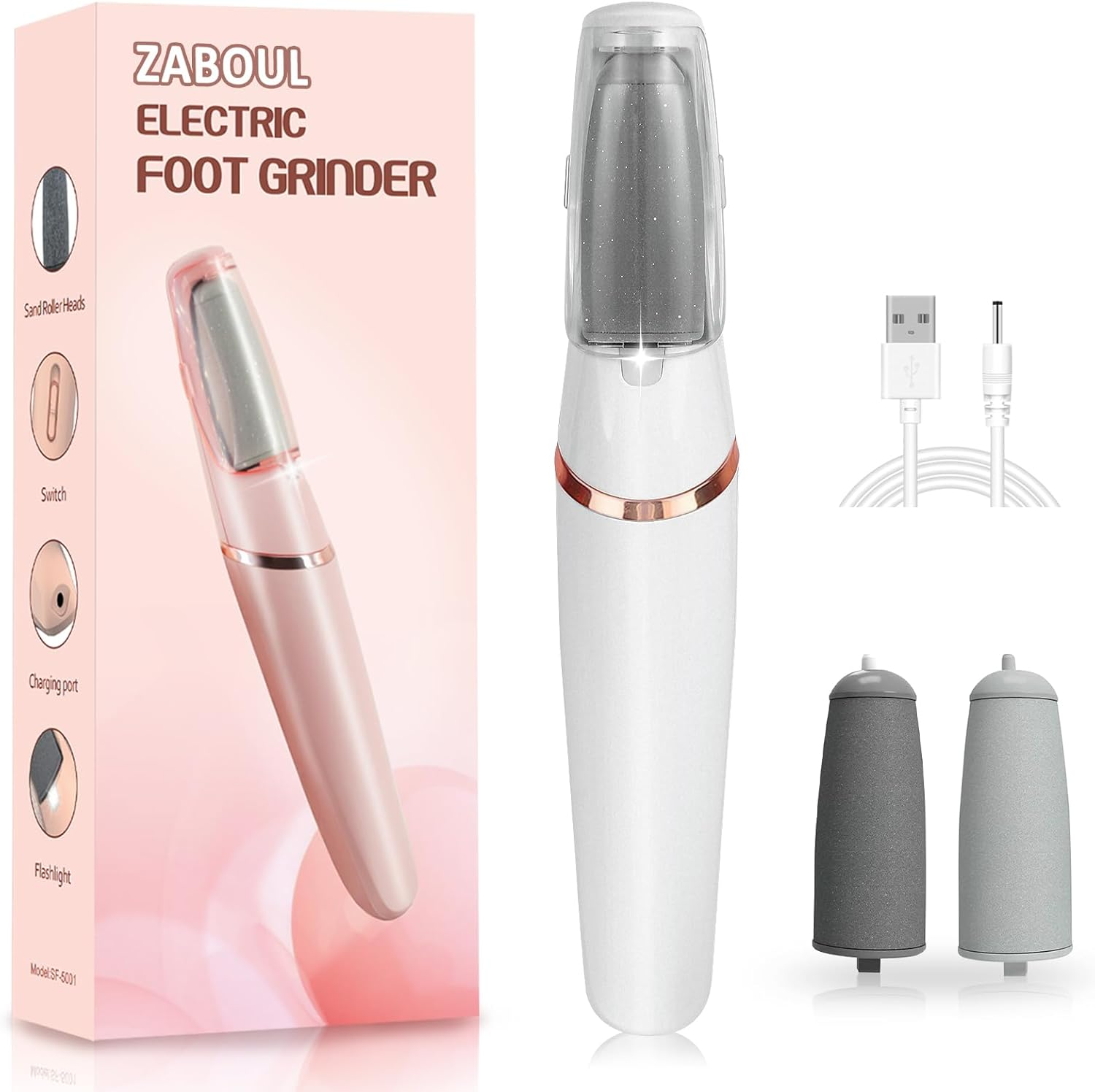 ZABOUL Electric Foot Callus Remover, Callus Remover for Feet Rechargeable Portable Pedicure Tool Kit, Smooth Pedicure Wand for Feet Care, Removes Dry Hard & Dead Skin Ideal Gift (White) image number 1