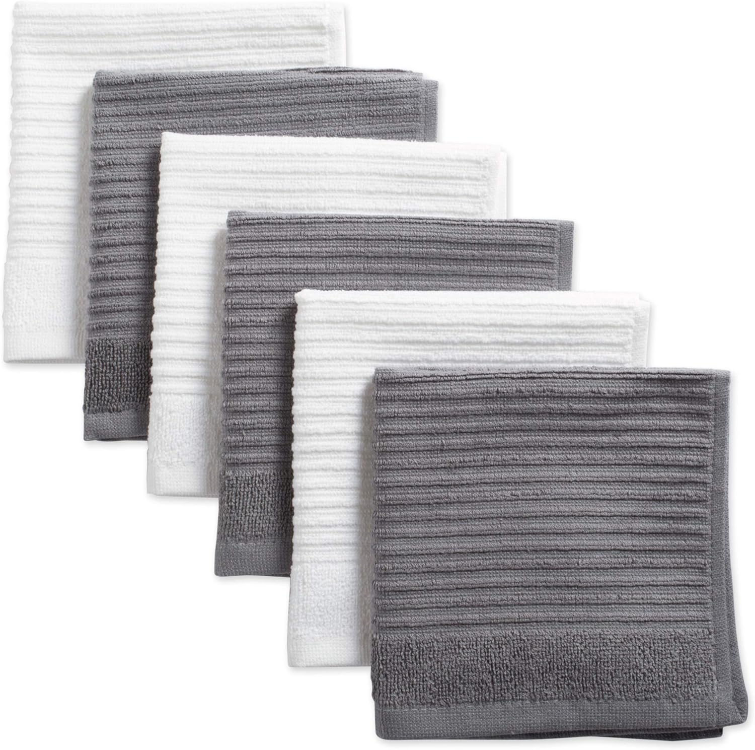 J&M Home Fashions, Cotton Ribbed Terry Dish Towels, Ultra Absorbent, Set of 4. 16X26, Gray/White