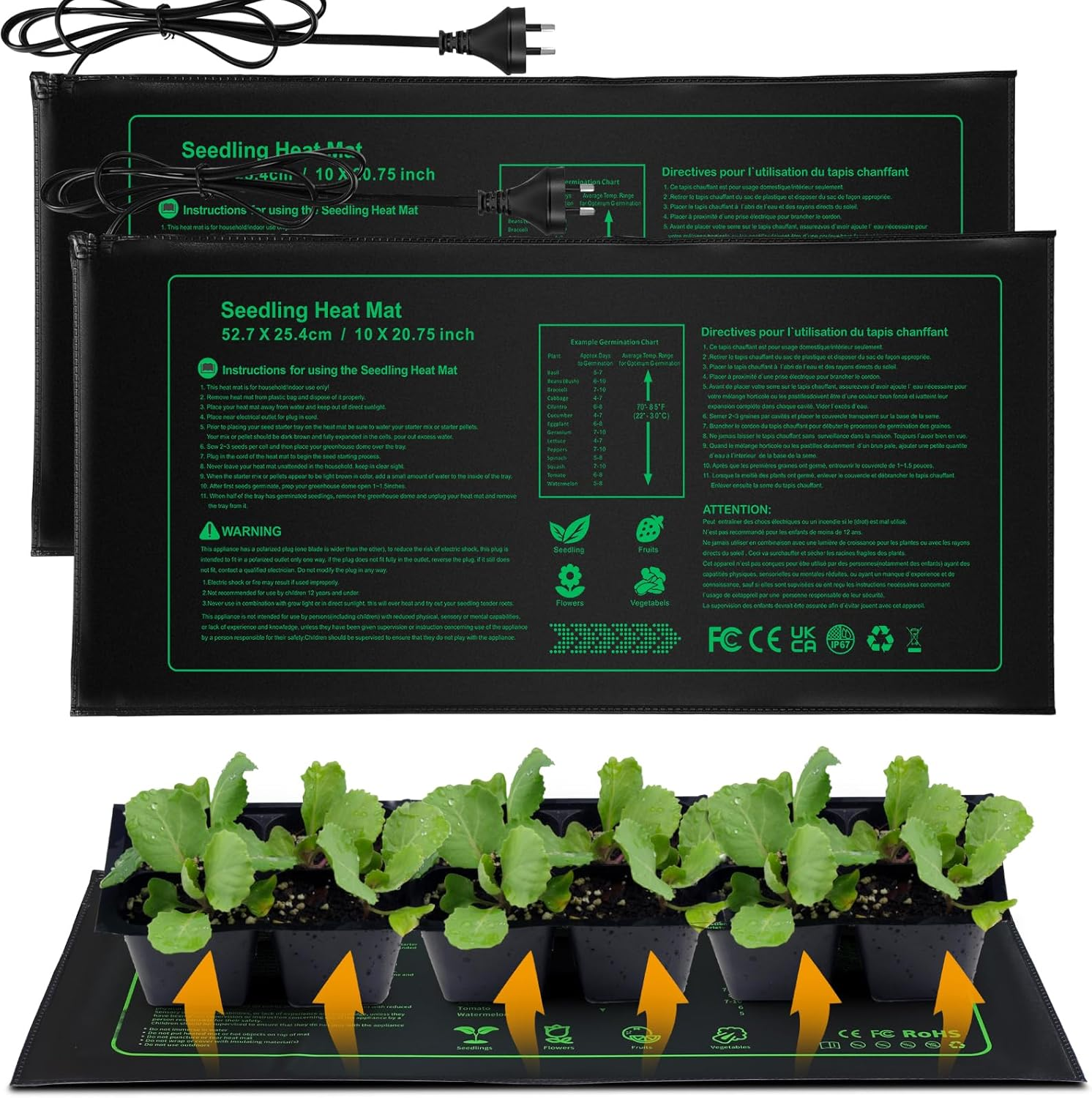 Seedling Heat Mat,2 Pack Hydroponic Heating Pad,Warm Hydroponic Heating Pad for Plant Greenhouse Incubator, Seed Germination, Australian Plug(52 X 25Cm/10 X 20.75 Inch) image number 4