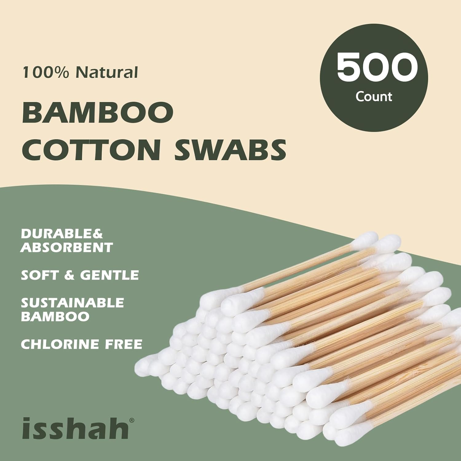Bamboo Cotton Swabs - 500 Count - Vegan Cotton Swabs, Eco Friendly Double Tips, Plastic Free Ear Sticks, All Natural 100% Biodegradable Organic Cotton Buds By image number 1