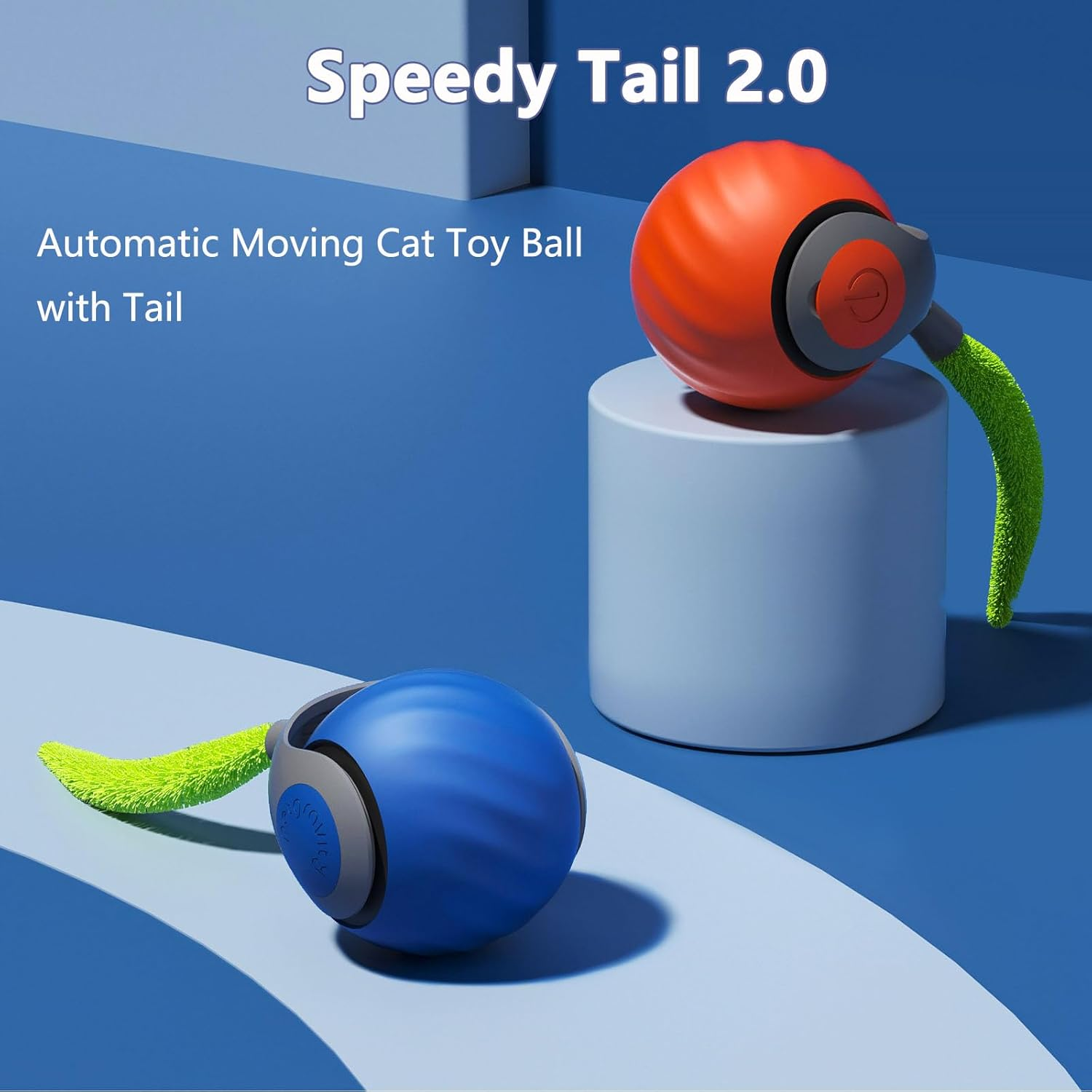[More Tails] Speedy Tail 2.0 - with 4 Tails, Automatic Moving Cat Toy Ball with Tail, Smart Interactive Cat Toy Ball, Interactive Cats Toys for Indoor, Pet Chase Toy, Two Speed Adjustment (Blue) image number 5