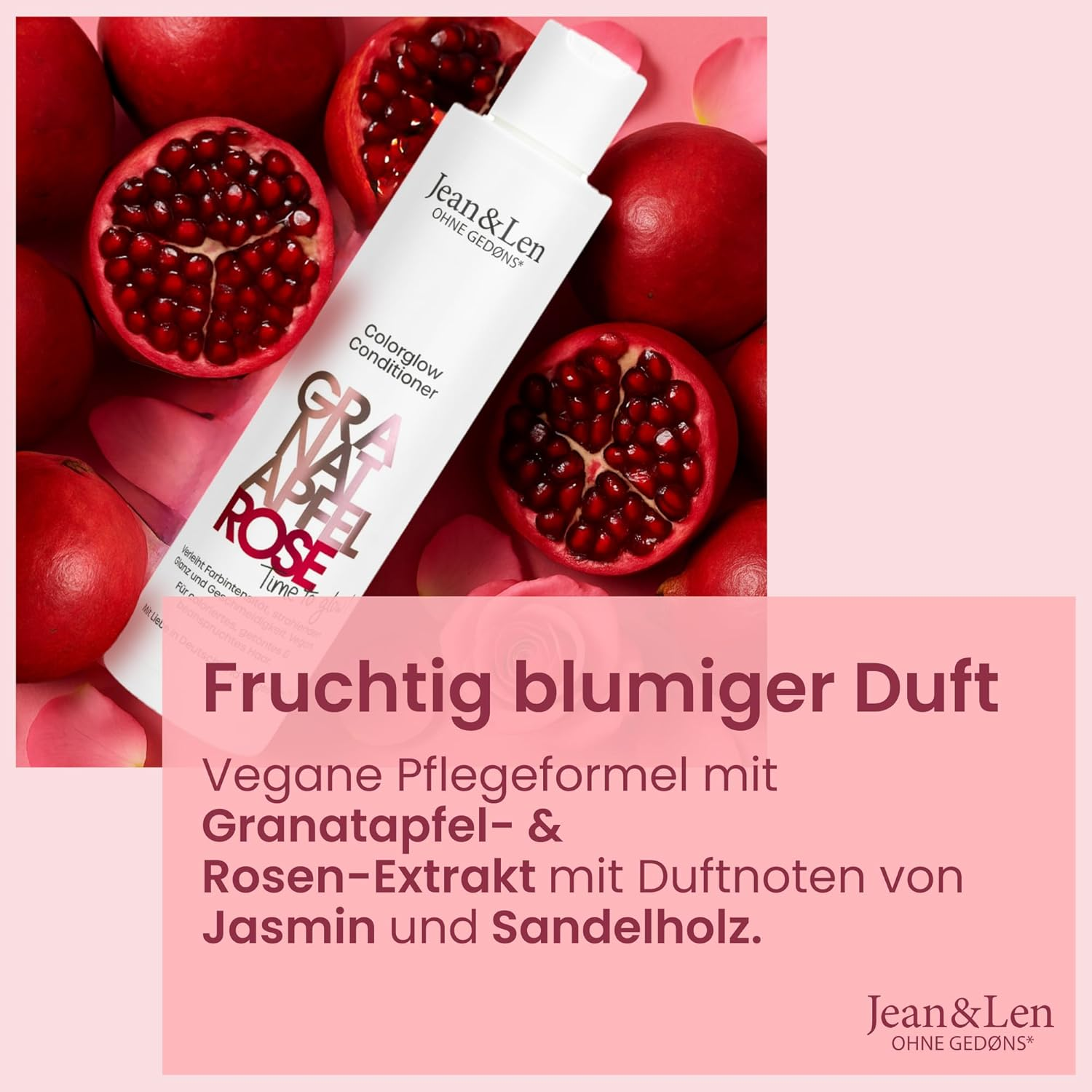 Jean & Len Colorglow Conditioner for Coloured Hair with Pomegranate, Rose Petal Extract & Panthenol, Fruity Floral Fragrance, Parabens & Silicone-Free, Vegan, 300 Ml image number 5