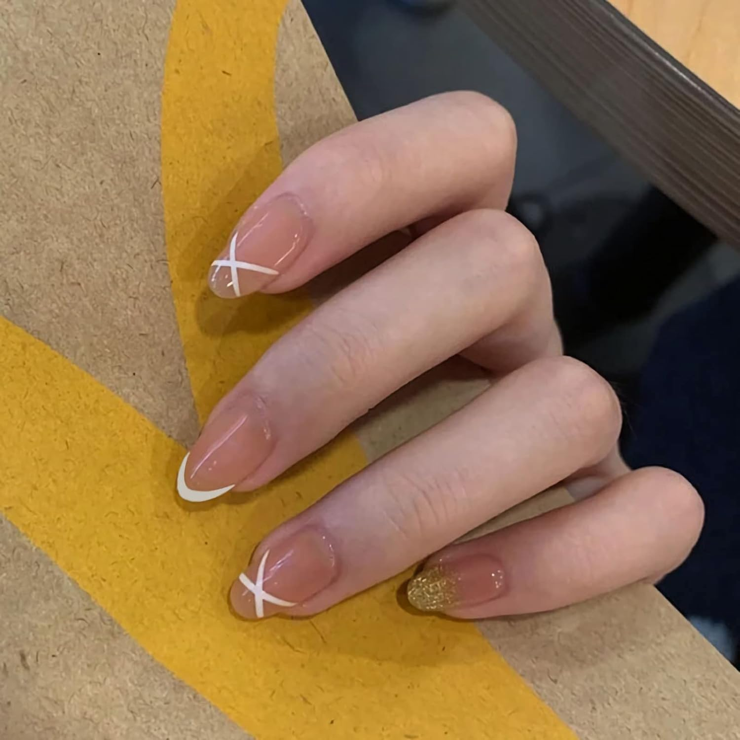 RYUUSEI Natural Nude White French Coffin False Fake Nails Press on Flat Ballerina Nails Art Tips Daily Office Finger Wear Manicure 24Pcs image number 1