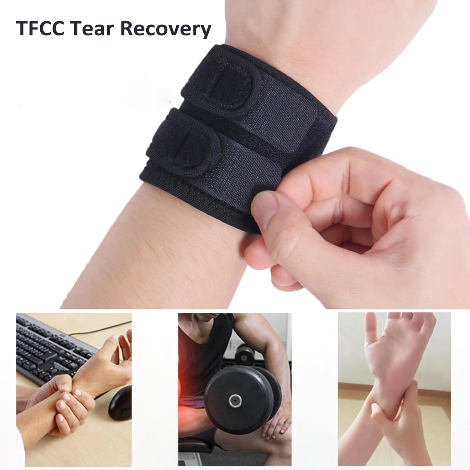 Wrist Brace for TFCC Tears, Adjustable Wristband Wrist Wraps Support for Fitness Tennis Weightlifting Tendonitis Carpal Tunnel Arthritis Pain Relief, One Size Adjustable image number 2