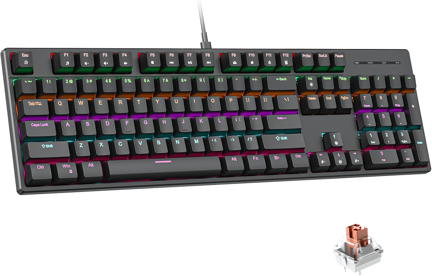 Wired Mechanical Keyboard, RGB 104 Keys LED Backlit Keyboard with Red Switch, Light up USB Computer Gaming Keyboard for PC Mac Xbox Gamer image number 3