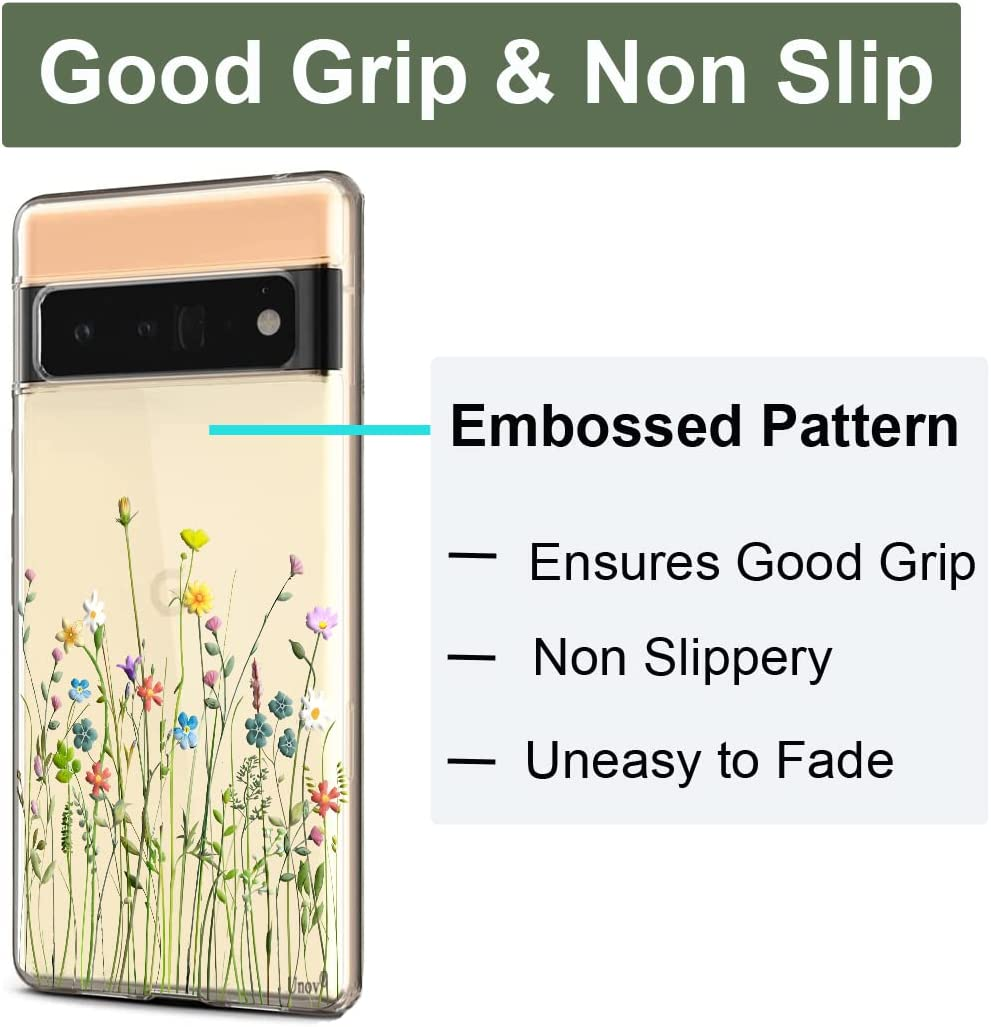 Unov Pixel 6 Pro Case Clear with Design Soft TPU Shock Absorption Slim Embossed Pattern Protective Back Cover for Pixel 6 Pro 5G 6.7 Inch (Flower Bouquet) - Flower Bouquet image number 4