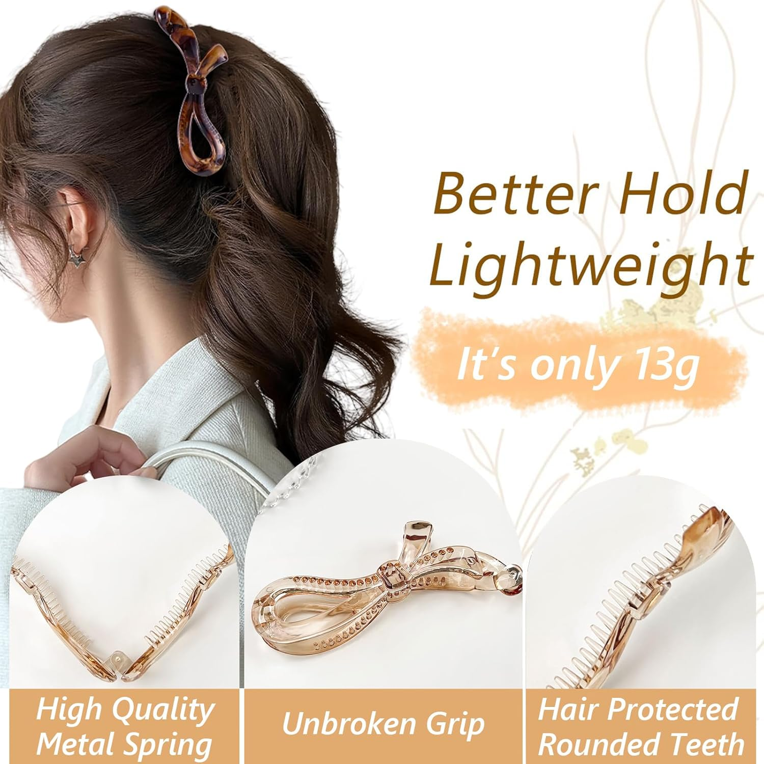 Ruzister 4 Pieces Banana Hair Clips for Women, Flat Hair Clips, Cute Bows Hair Clips, French Hair Pins, Banana Clip for Thick and Thin Hair