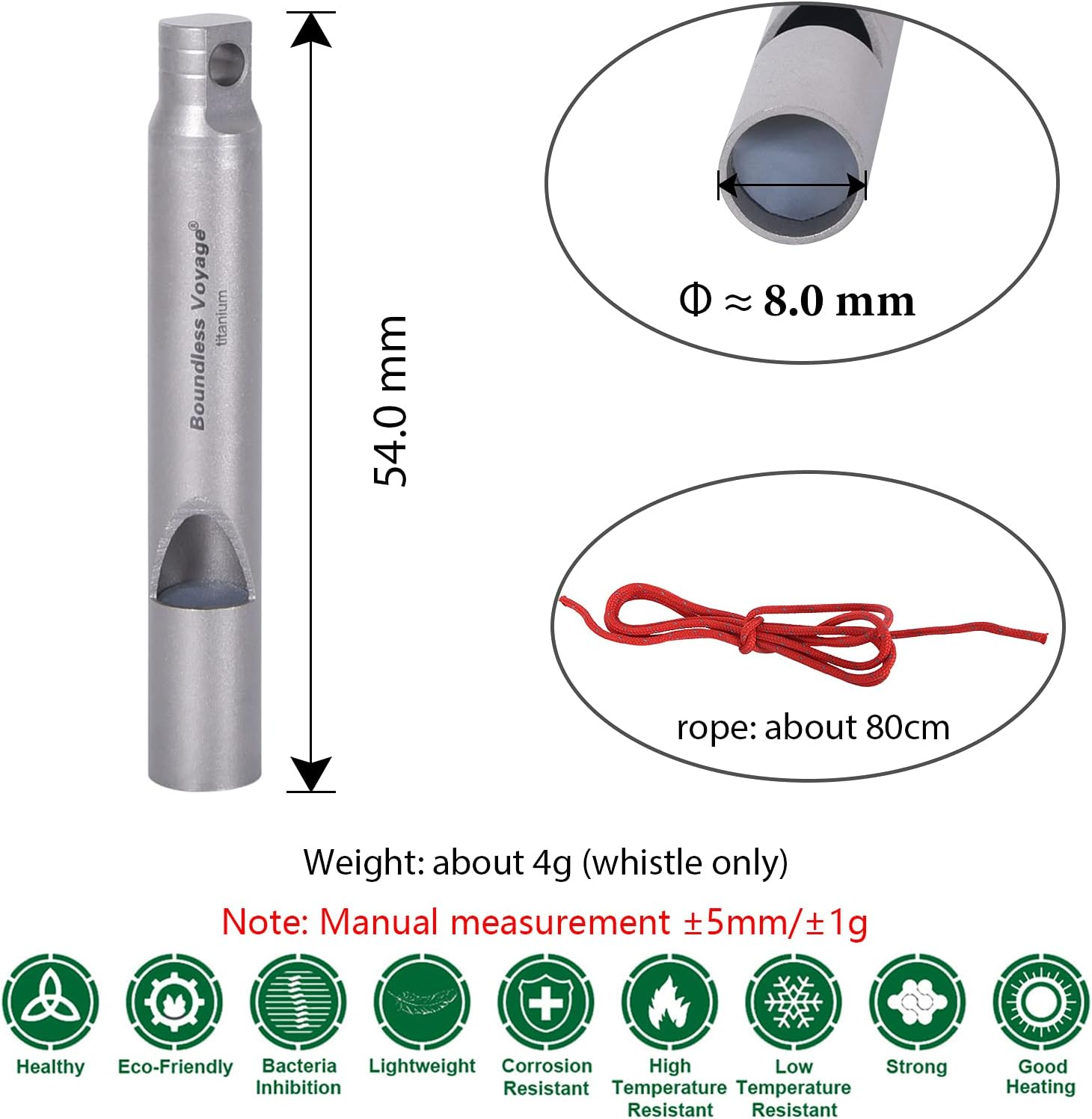 Boundless Voyage Titanium Whistle Emergency Survival Safety Whistles with Lanyard Loud for Outdoor Camping Hiking Coaches Training Sports Keychain Whistle image number 6