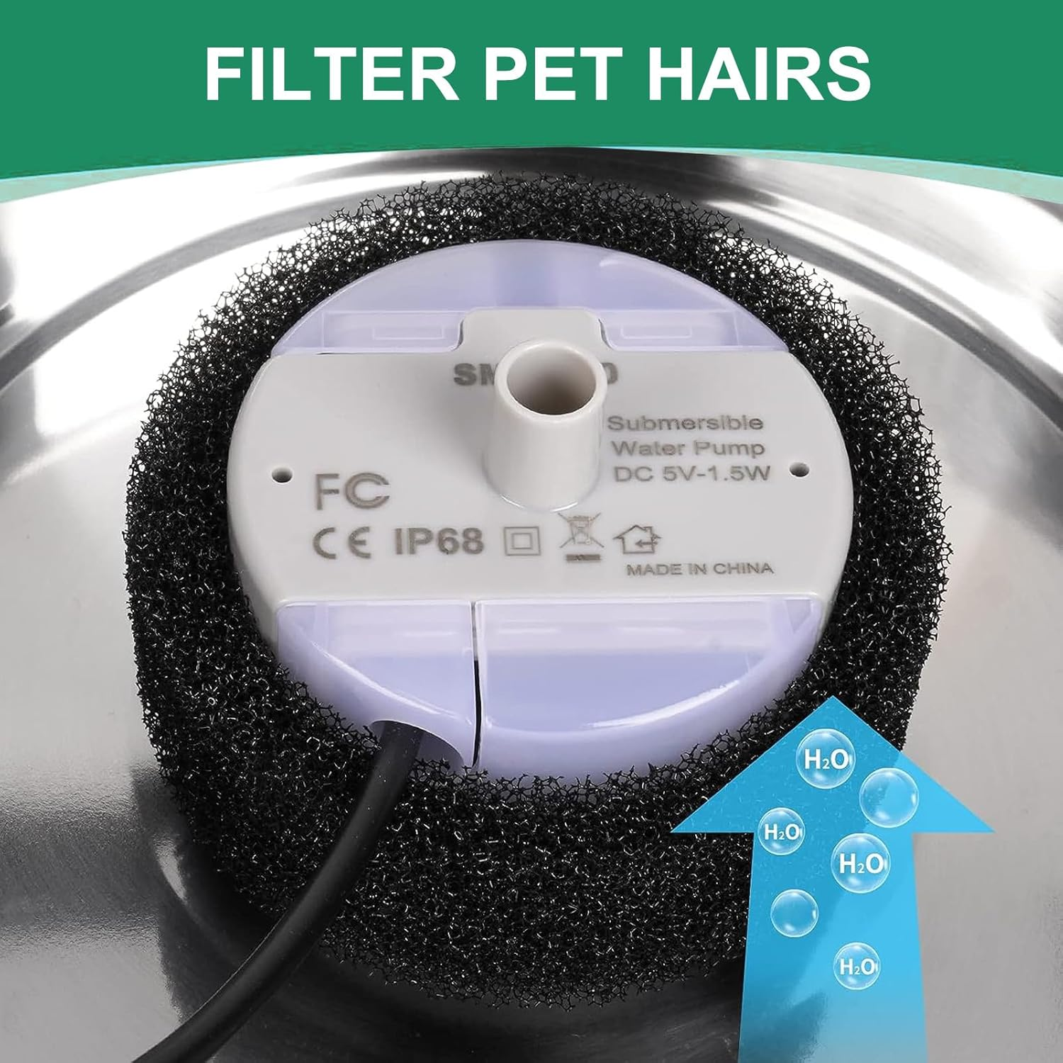 Hantoc Pack of 16 Sponge Filters for Cat Fountain, Replacement Filter for Drinking Fountain, Foam Filter for 3.2 L Stainless Steel Cat Fountain, PLWF003, Replacement Filter with Resin and Activated Carbon image number 5