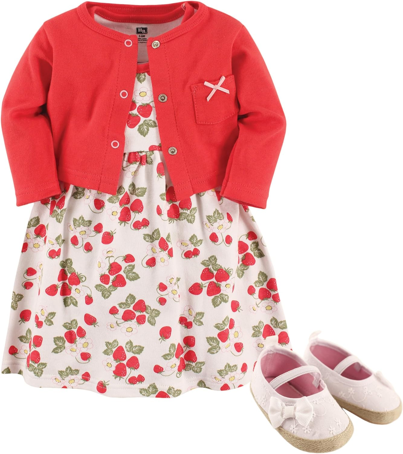 Hudson Baby Girls' Cotton Dress, Cardigan and Shoe Set image number 3
