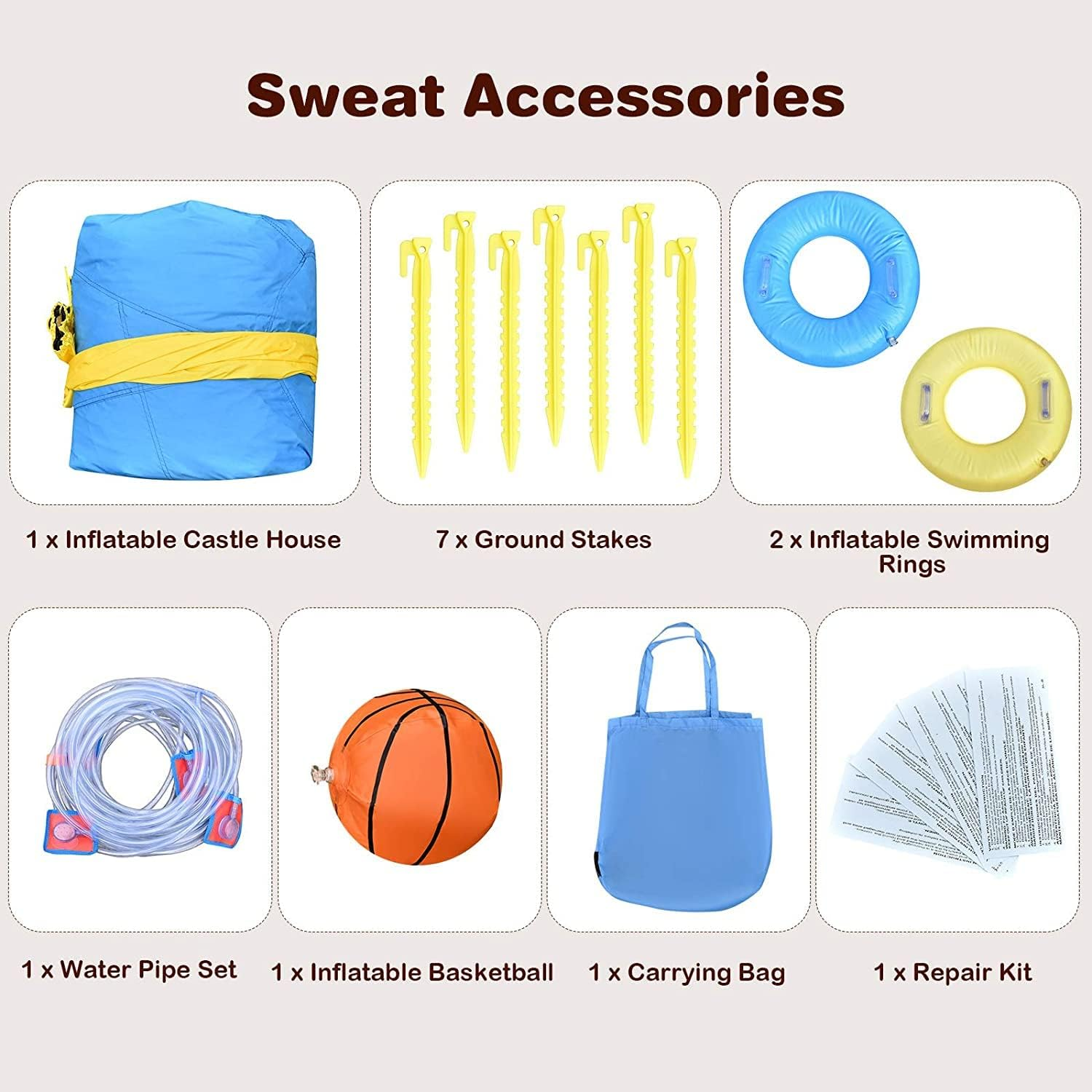 HONEY JOY Inflatable Water Slide, 7-In-1 Double Long Slide Inflatable Water Park W/Climbing Wall, Swimming Pool, Basketball Hoop, Water Gun, Water Slide for Outdoor Backyard (Without Blower) image number 2