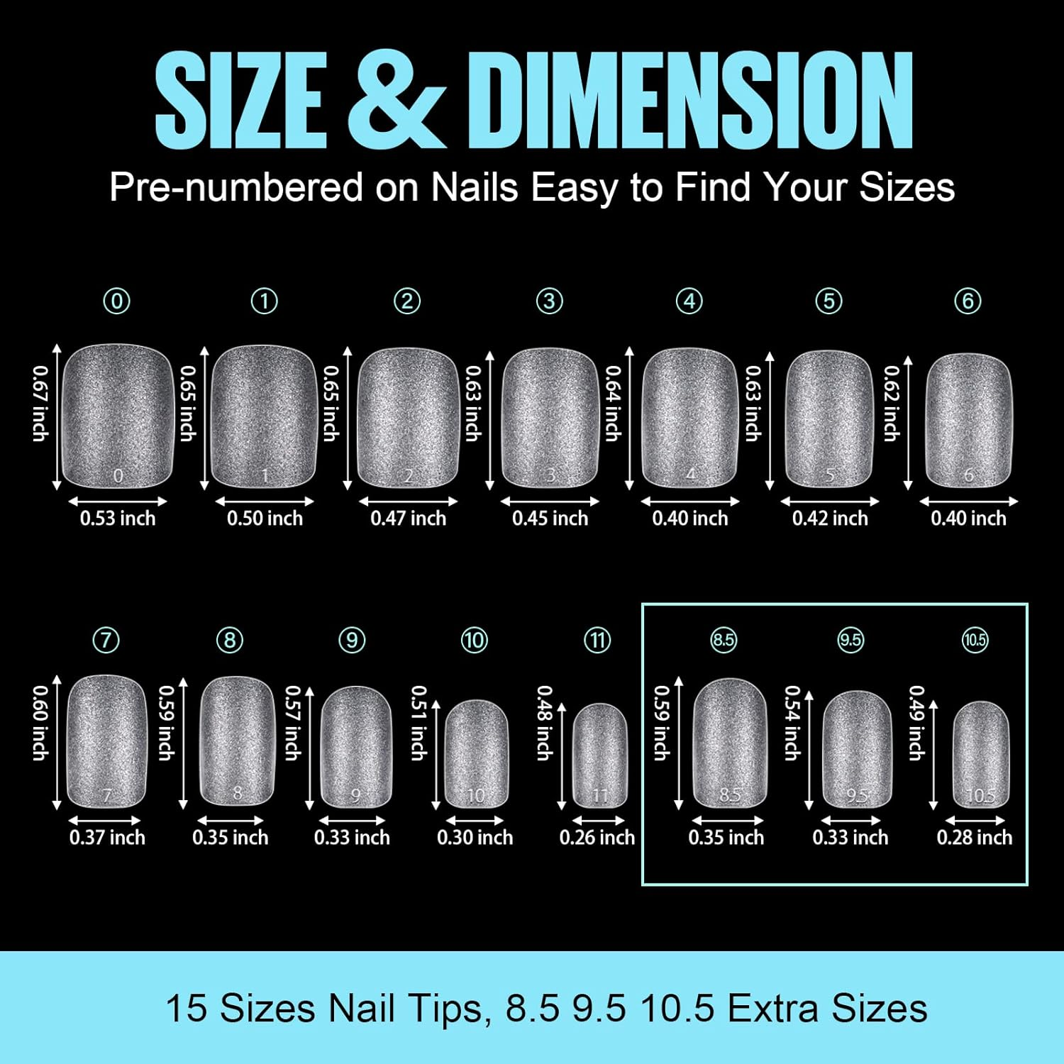 TOMICCA Extra Short Square Nail Tips, 15 Sizes Soft Double-Sided Matte Fake Nails for Extensions, 450Pcs Acrylic Pre Shaped Gel Nail Tips for Home DIY Art Women Girls image number 2