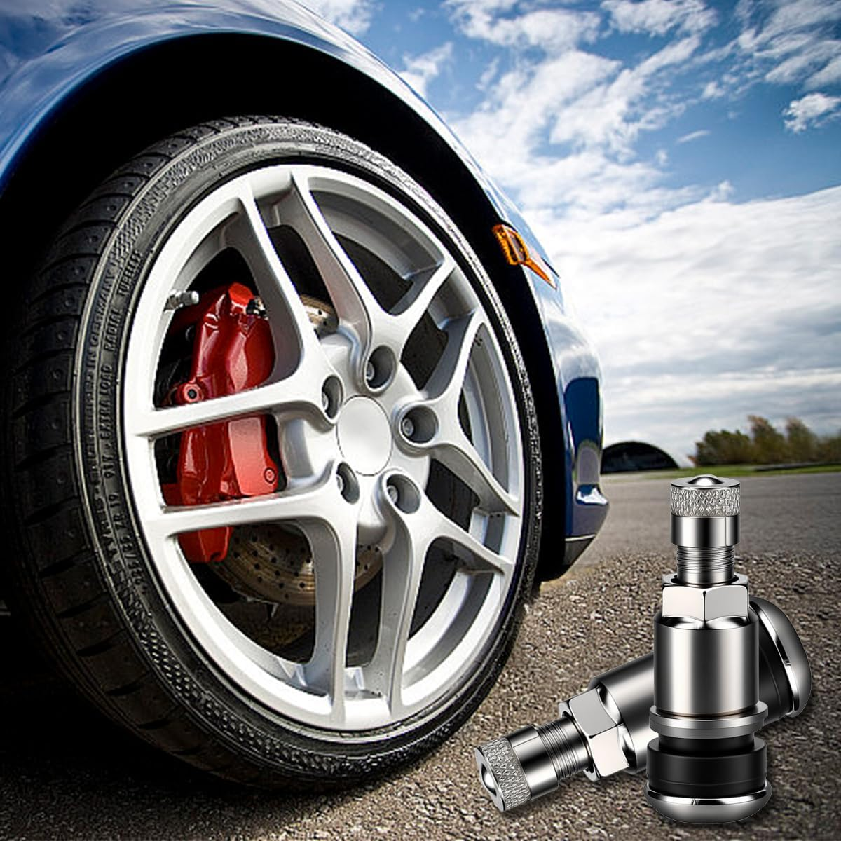 Ruayia Universal Tyre Valve, 8 Pieces, Car Valve, Key, Metal Valves for Aluminium Rims, Car Tyre Valves, Air Valves, Steel Valves, Wheel Valves, Tyre Valves, Pack of 8 image number 2