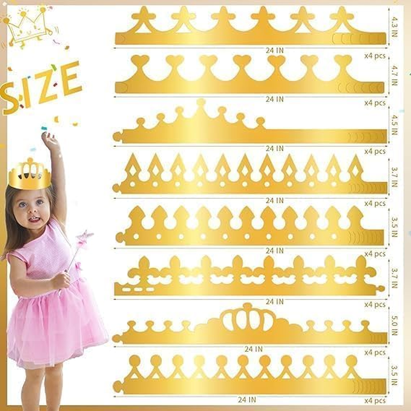 32Pcs Gold Paper Crowns, Birthday Crowns for Kids, Paper Prince Princess Crown Foil Party Crown Hat Cap for School Classroom Baby Shower Birthday Party Supplies image number 2