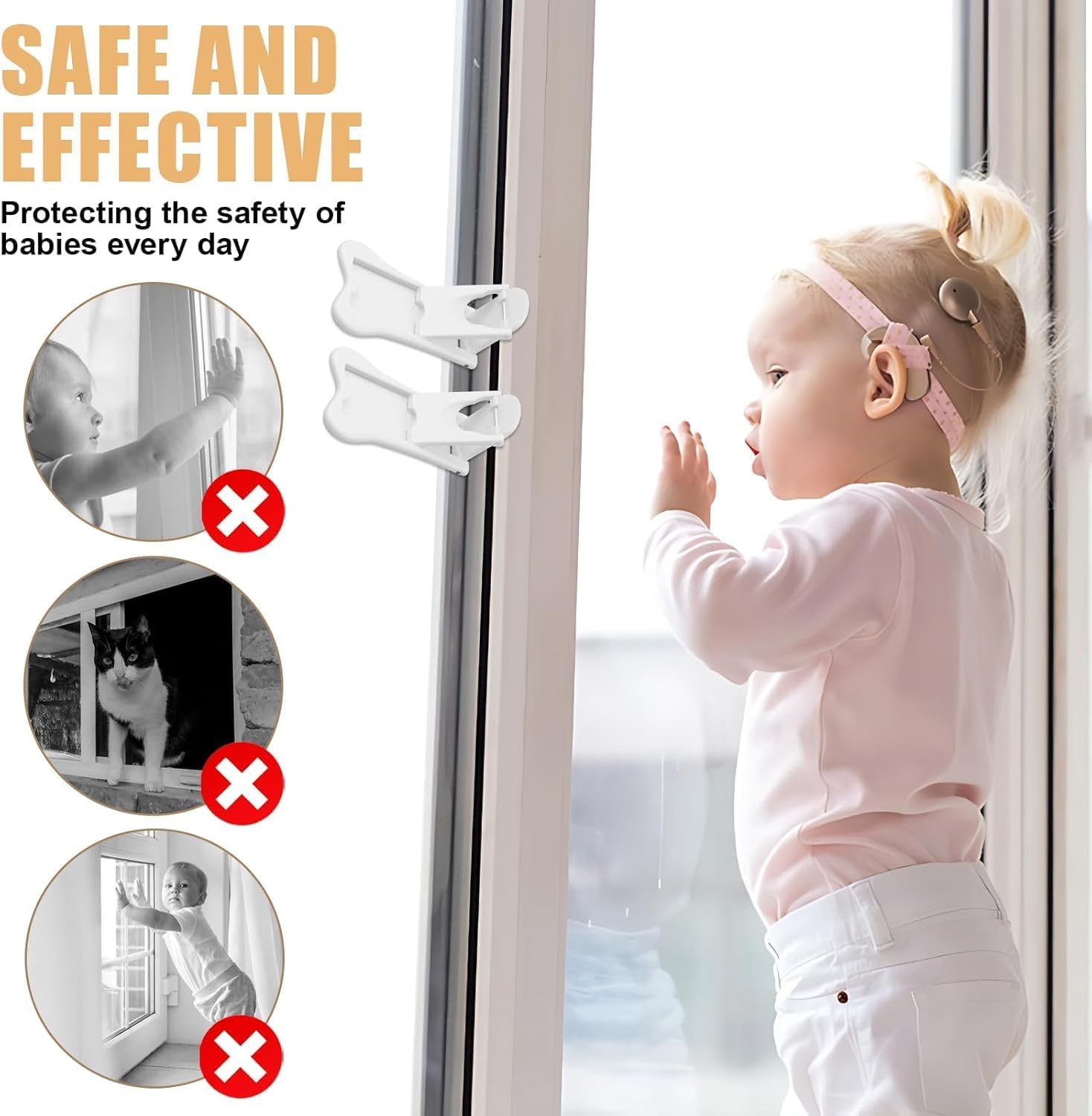 4Pack Sliding Door Lock for Child Safety,Secure Sliding Glass Doors, Windows, Closets & Cabinets with Durable Proof Locks,Essential Home Safety for Toddlers image number 3
