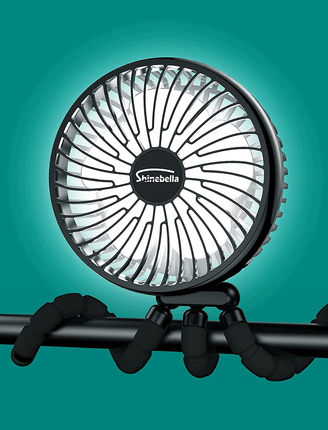 Small Battery Operated Clip-On Versatile Fan with Flexible Tripod, 5000 Mah Portable Stroller Fan, Rechargeable Desk Fans, 4 Speeds, Max 26 Hrs, USB Powered,360&deg;Rotation, for Car (White)