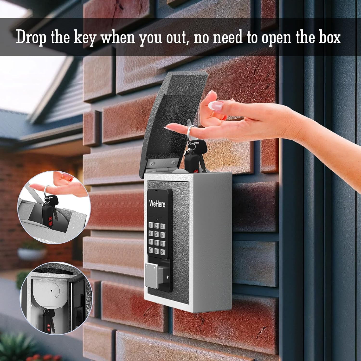 Didihere Key Lock Box with Drop Slot, Porch Hide a Key Box Wall Mount, Smart Key Lockbox for House Outside, Realtors, Apartment, Store, Multiple Unlocking Ways image number 4