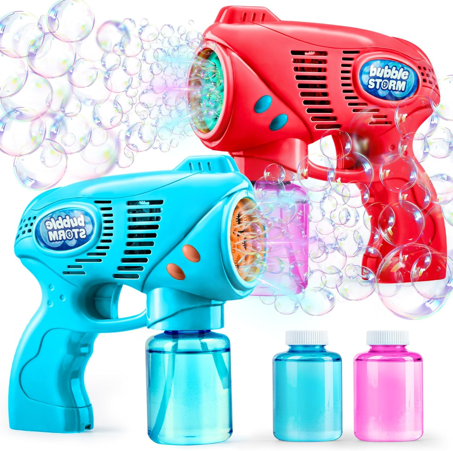 JOYIN 2 Bubble Guns with 2 Bottles Bubble Refill Solution for Kids, Bubble Blower for Bubble Blaster Party Favours, Summer Toy, Outdoors Activity, Easter, Birthday Gift
