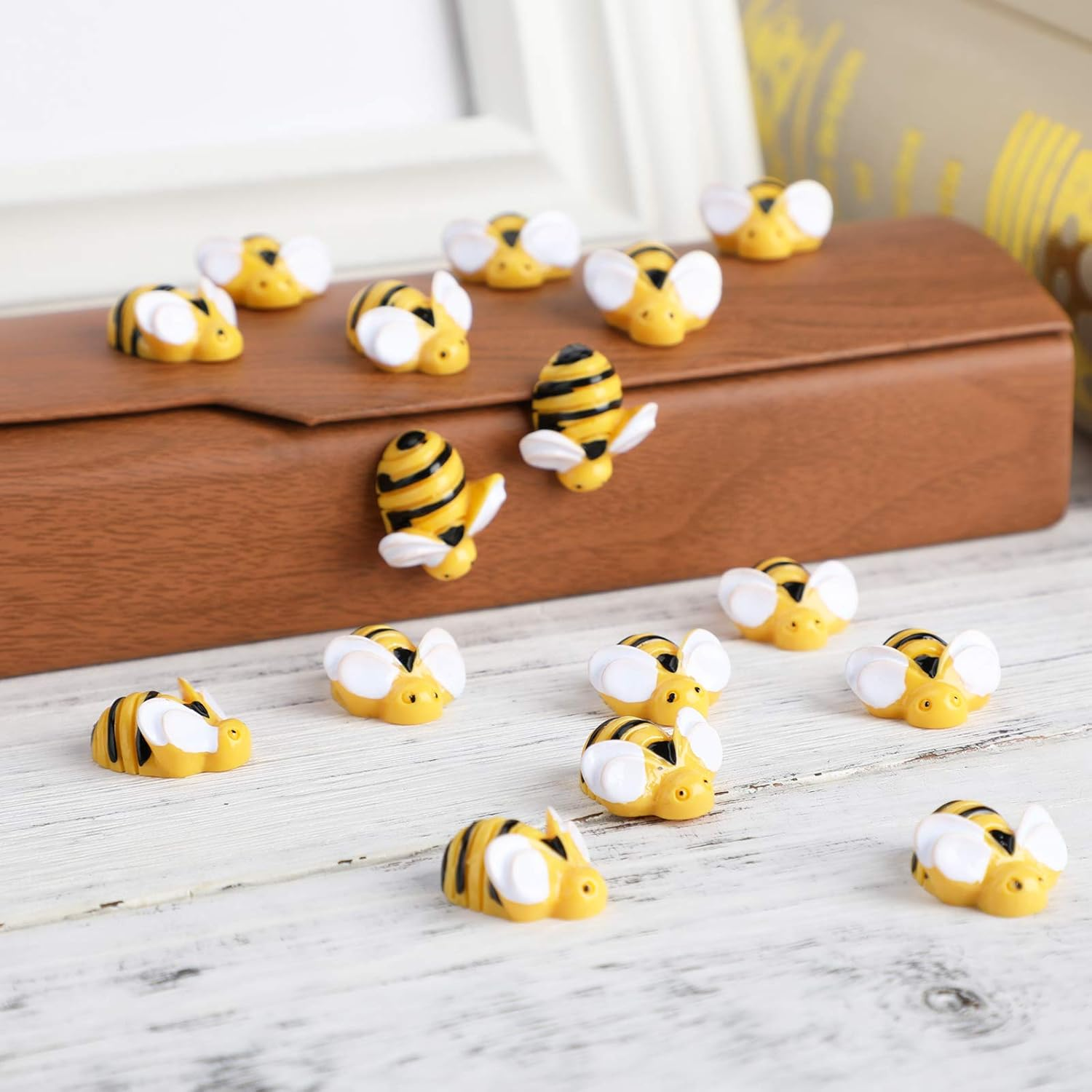 AIEX 50 Pieces 0.74 Inch Tiny Resin Bees Flatback Embellishment Bee Shaped Ornament with a Storage Box for DIY Craft Party Home Decor image number 1