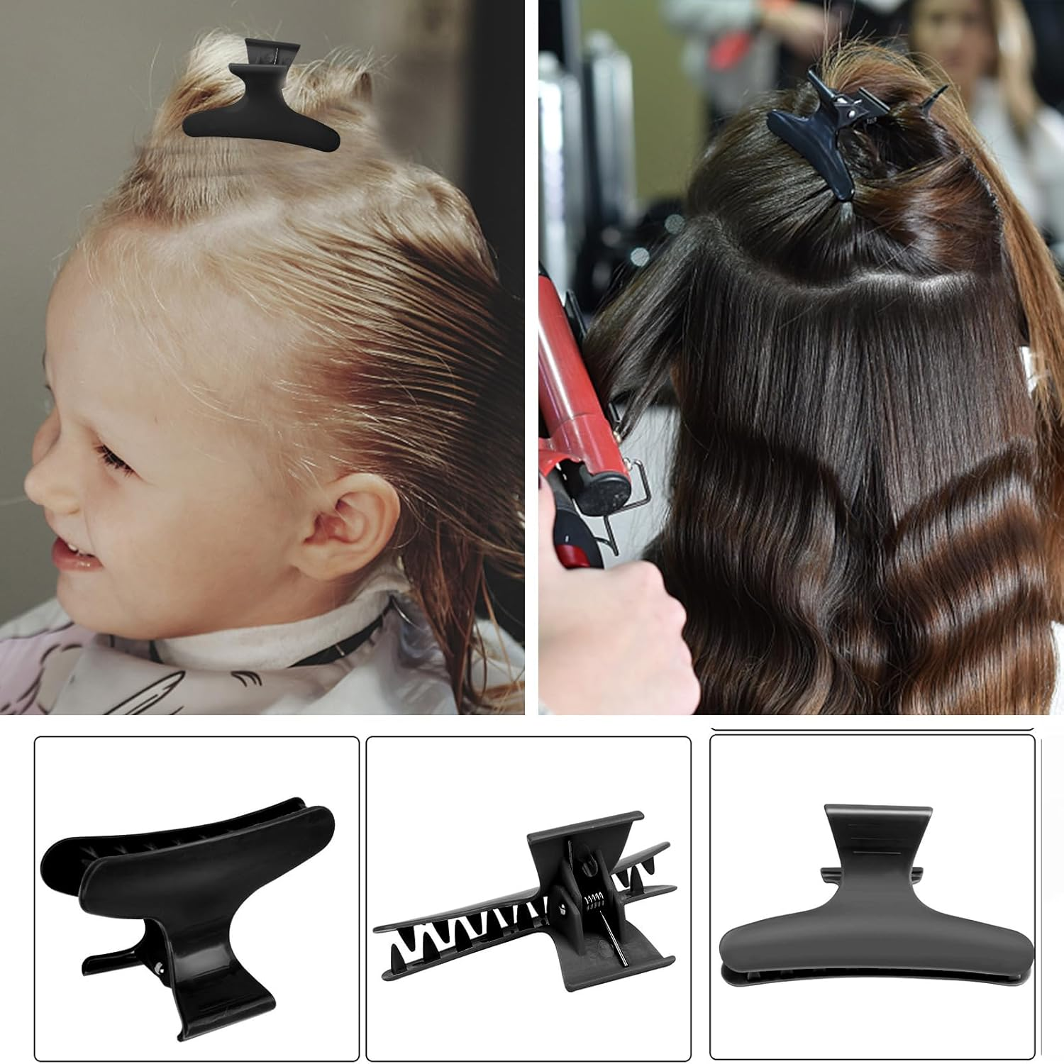 BAHABY Hair Clips for Styling Sectioning 12 Pack Black Butterfly Clamps Hair Claw Clips Pro Salon Hair Clips for Styling, Sectioning, Cutting and Coloring