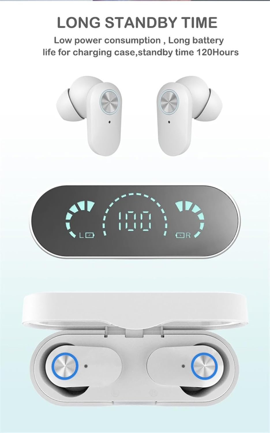 ELLENNE Modern Futuristic LCD Headsets Bluetooth YD06 Black White Gaming Wireless TWS Dual Channel (Black) image number 3