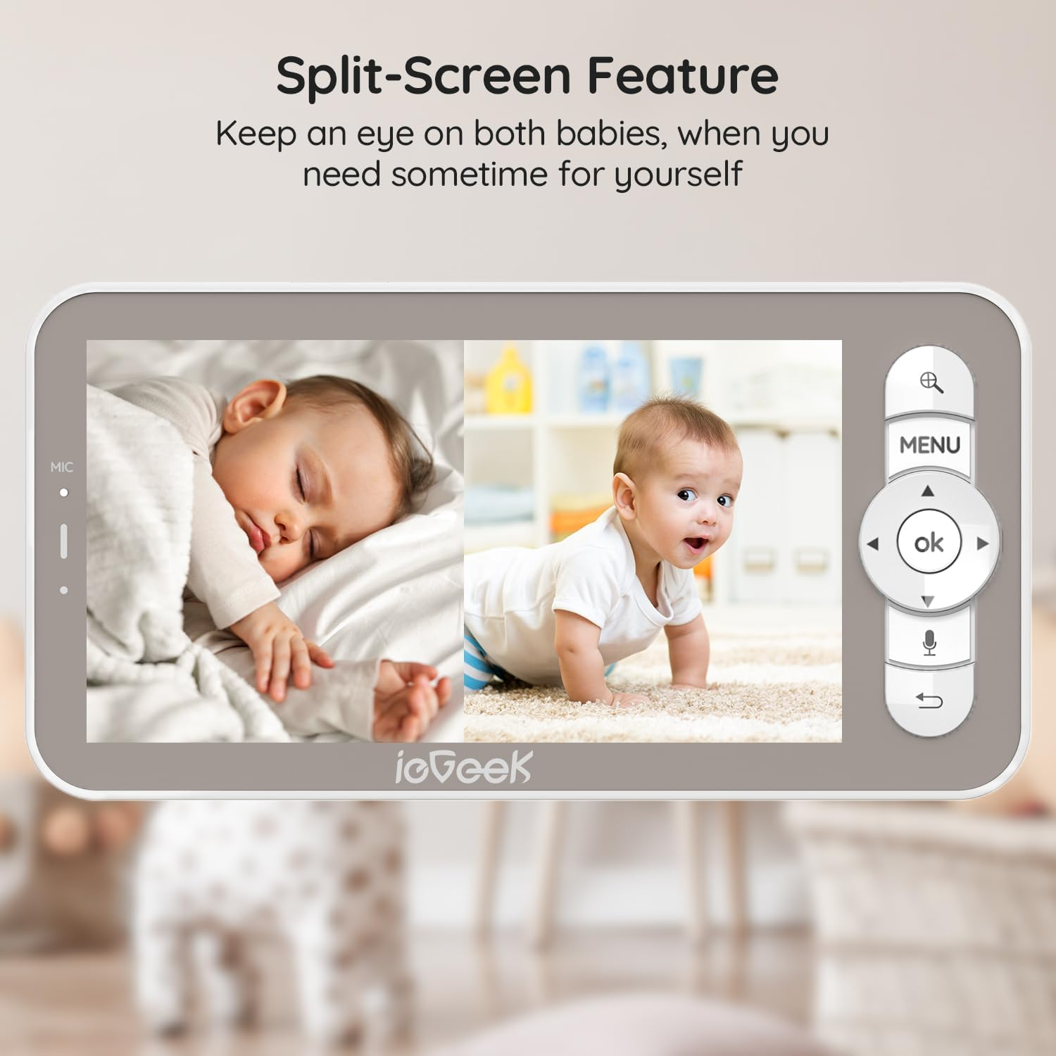 Iegeek 2K Baby Monitor with 2 Cameras, Wifi Video Monitor with 5 Inch HD LCD and 2 Way Audio, PTZ Auto Tracking, Mobile APP and Wireless Monitor Control, Cry Detection, Temperature image number 2