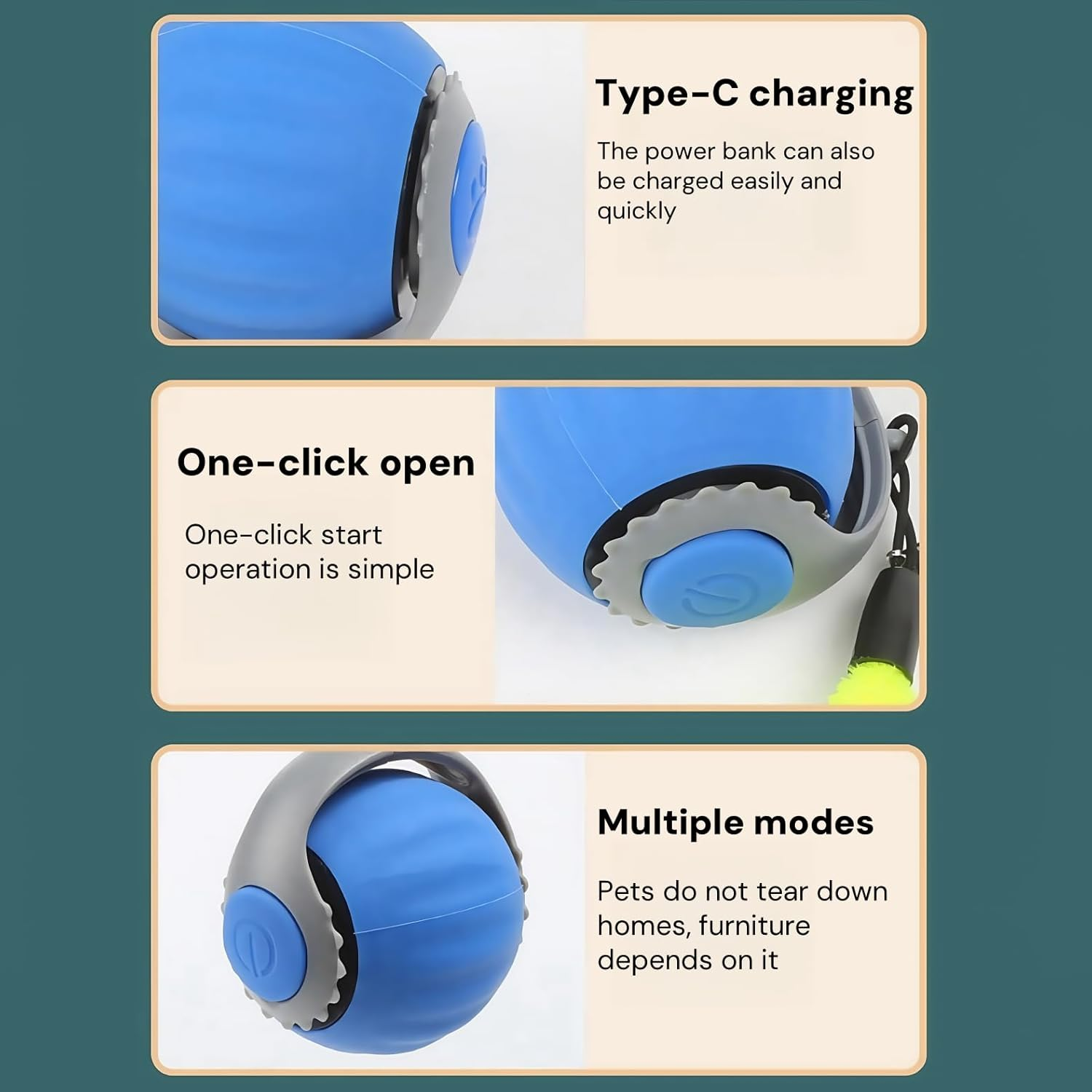 Interactive Cat Toy Ball, Automatically Moving Cat Toy Ball， Rechargeable Silicone Premium Self Rotating Ball, Pet Ball Toy, Indoor Smart Cat Toy,Toys for Kittens (Blue, S) - Orange image number 4