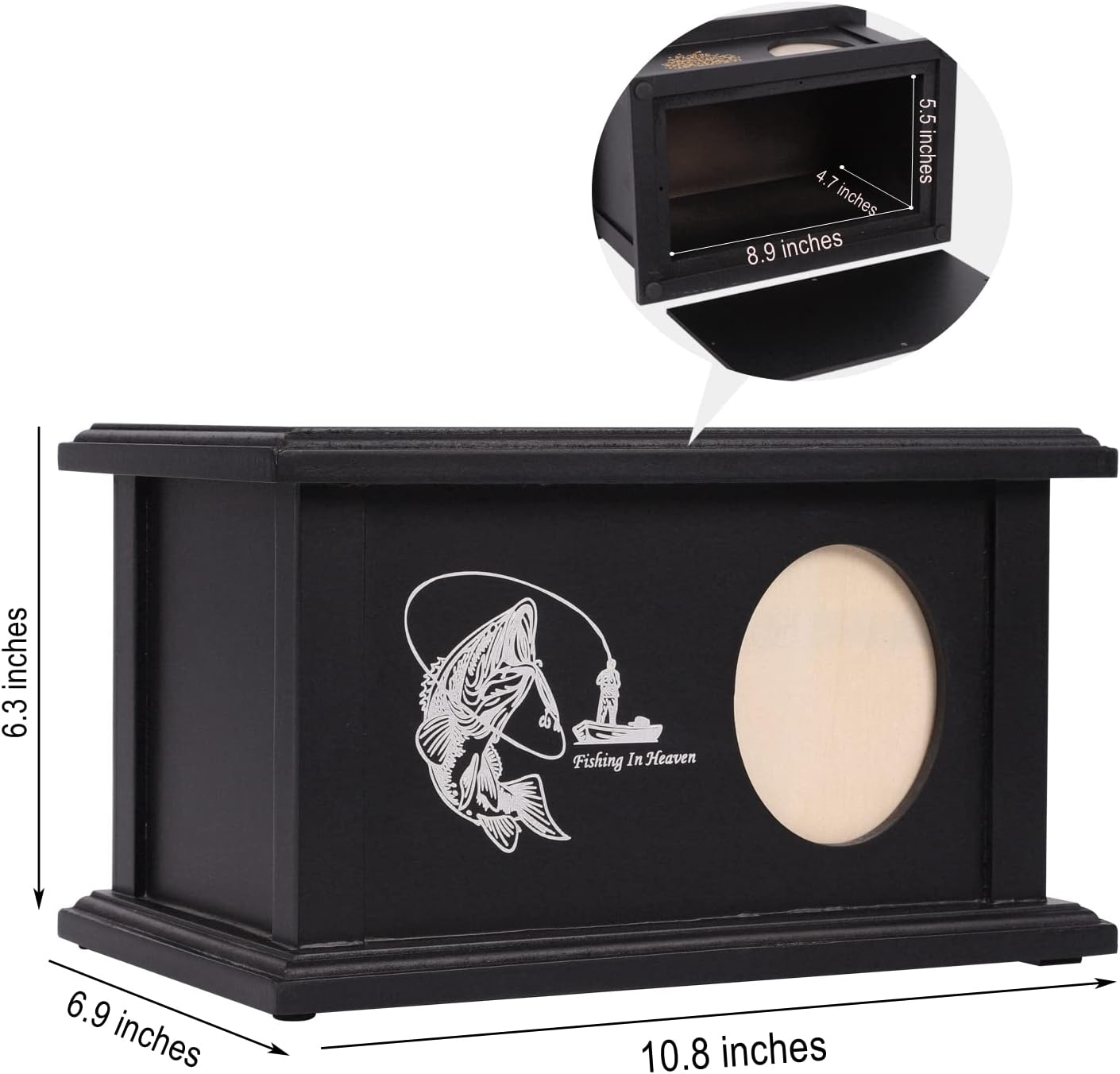 Wooden Urns for Human Ashes - Wood Cremation Urns Adult for Funeral, Burial or Home - Urns for Ashes Men Women - Decorative Urn for Ashes Male Female (Fishing, with Frame) image number 5