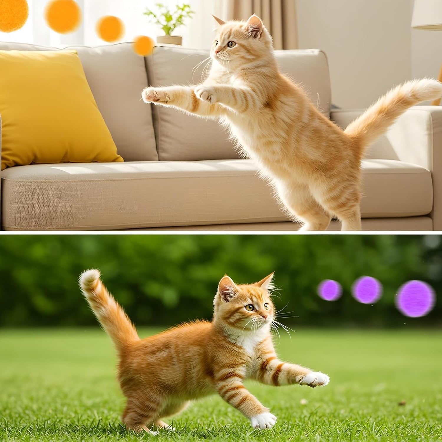 Cat Toy Ball Launcher,30Pcs Pompom Ball and 1 Ball Toy Launcher,Colorful and Soft Interactive Cat Balls, Funny Interactive Cat Toys