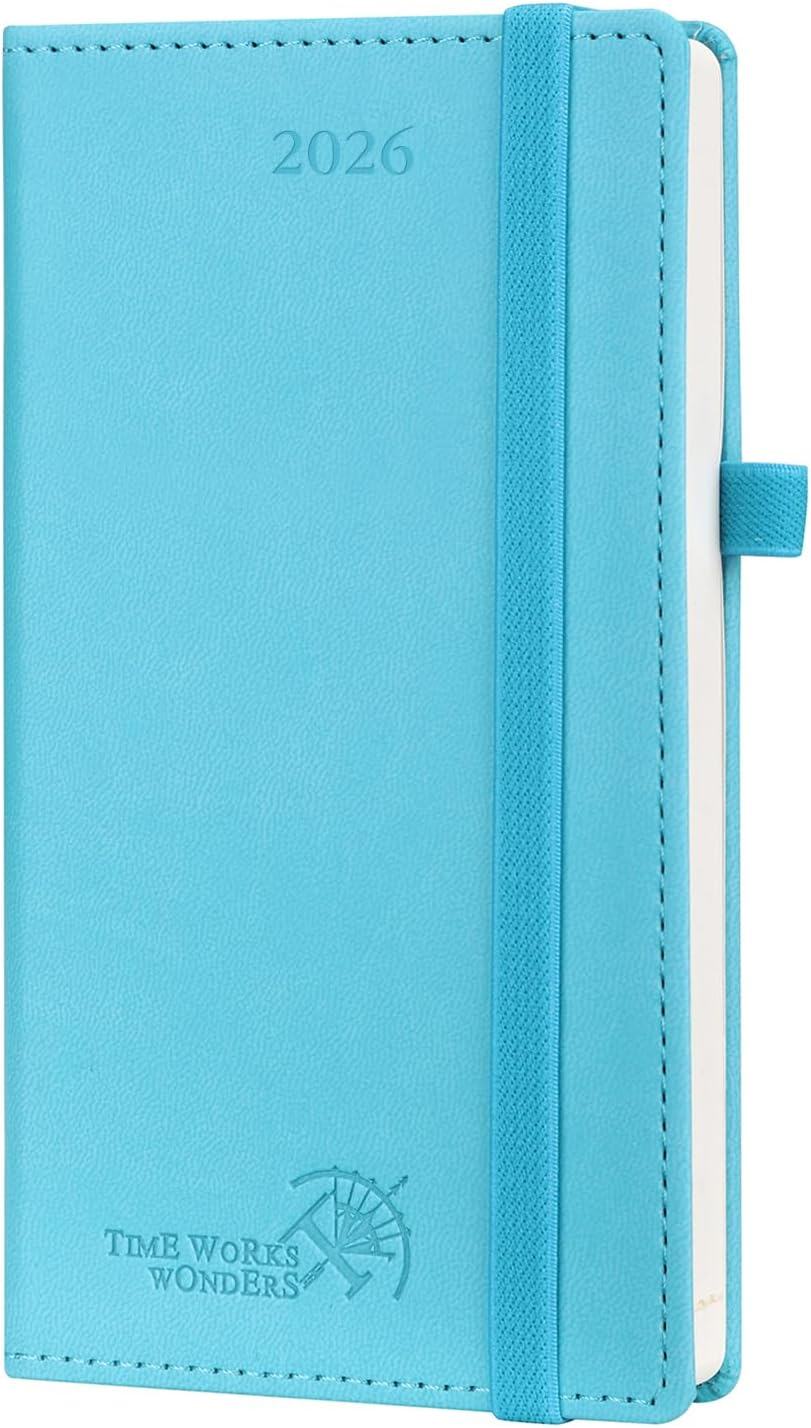 POPRUN Slim 2026 Pocket Diary Week to View (16.5 X 9 Cm) PU Leather Hacdback, Small Weekly Appointment Diary 25 Work Planner, Inner Pocket (Night Sky Blue）