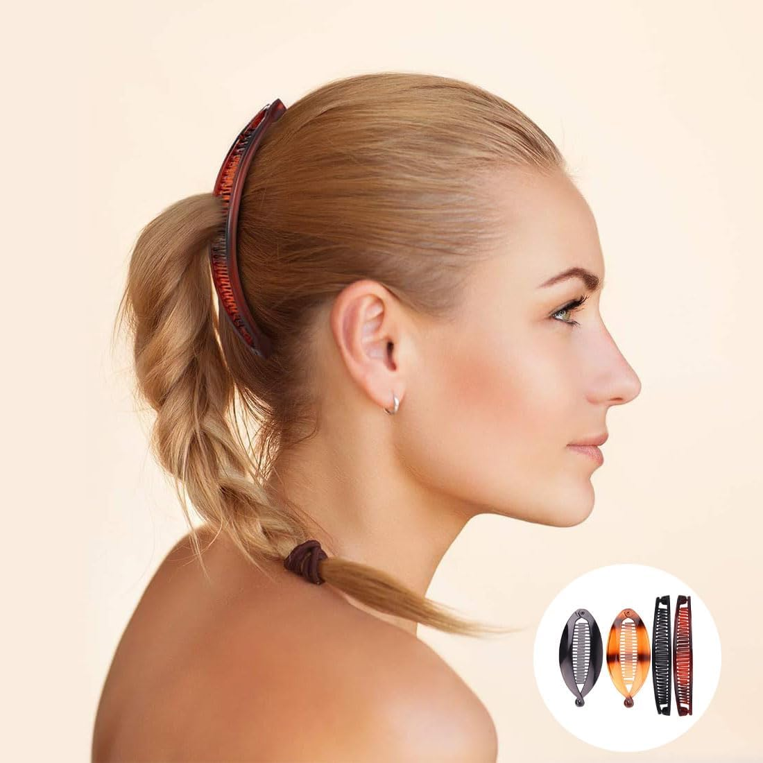 Bkemkri Pack of 4 Banana Clips, Vintage Fishtail Hair Clips, Fish Tail Hair Accessories, French Banana Clip Combs, Ponytail Holder, for Women and Girls, Thick Curly Hair