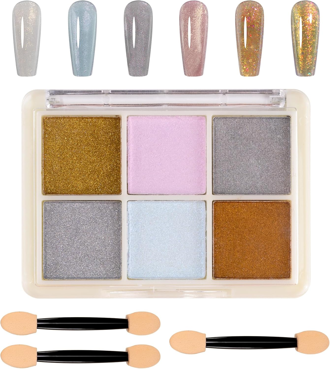 6 Grid Chrome Nail Powder Holographic Nail Powder Metallic Mirror Effect Pigment Pulver Solid Fingernail Dyestuff Multicolor Palette Aurora Dust for Gel Agnail Art Decoration Resin Craft Gifts