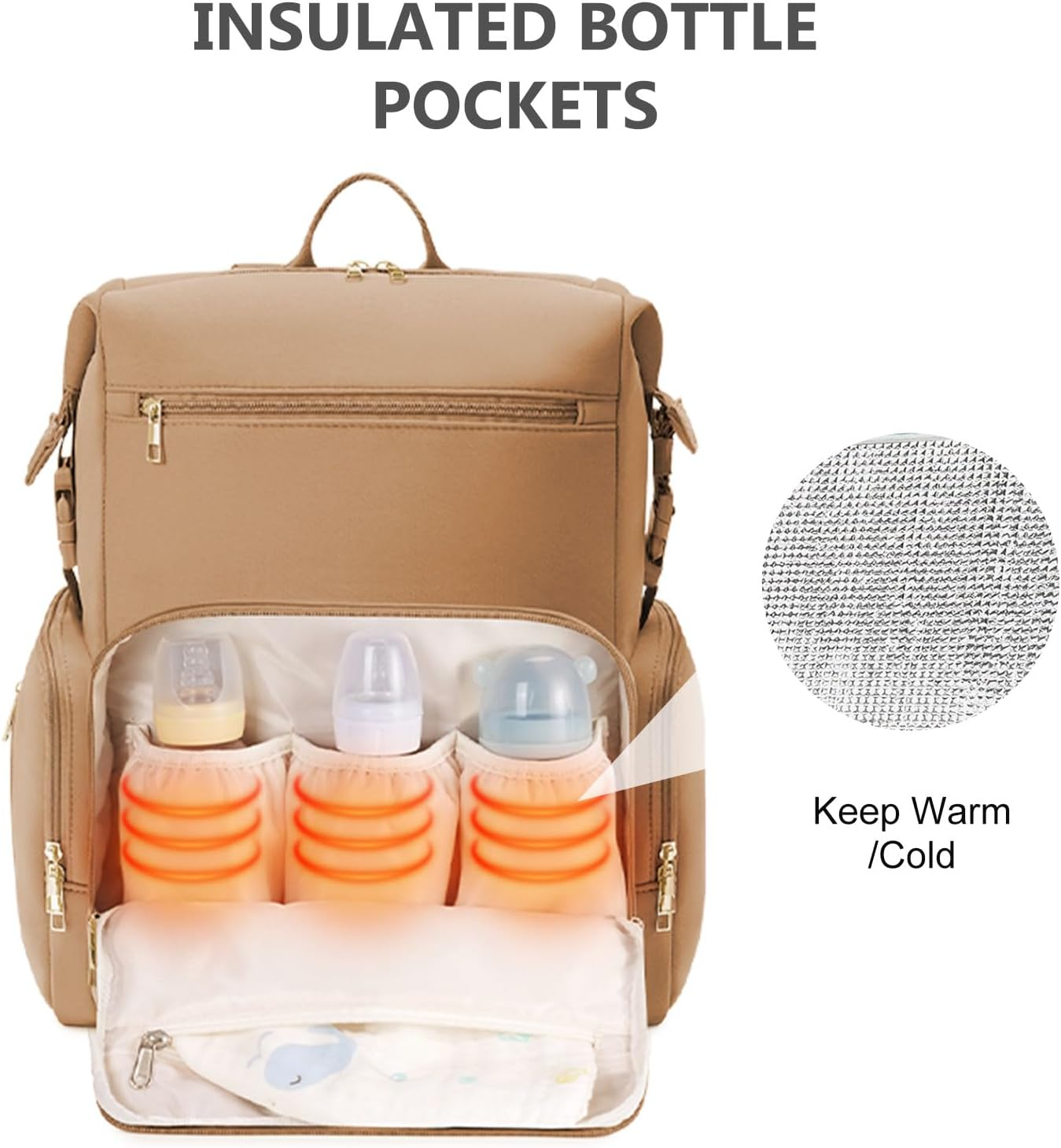 CEI-CEI Neoprene Diaper Bag Backpack Large Newborn Baby Maternity Bags Waterproof Travel Backpack for Mon Dad - Brown image number 3