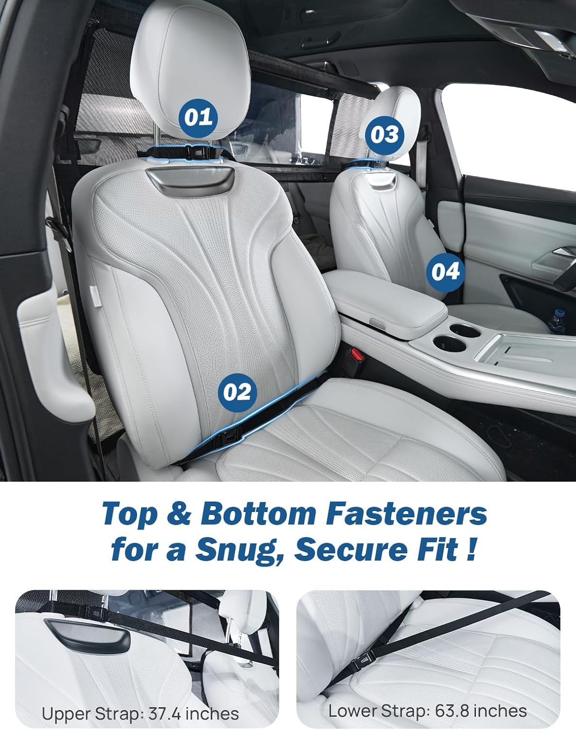 JOYTUTUS 52" Wide Dog Car Barrier with Removable Visual Window, Car Barrier for SUV Escape-Proof, Net for Car Cargo behind Front Seats, Vehicle Gate for Dog Travel, Ideal for Cars Suvs Trucks image number 5