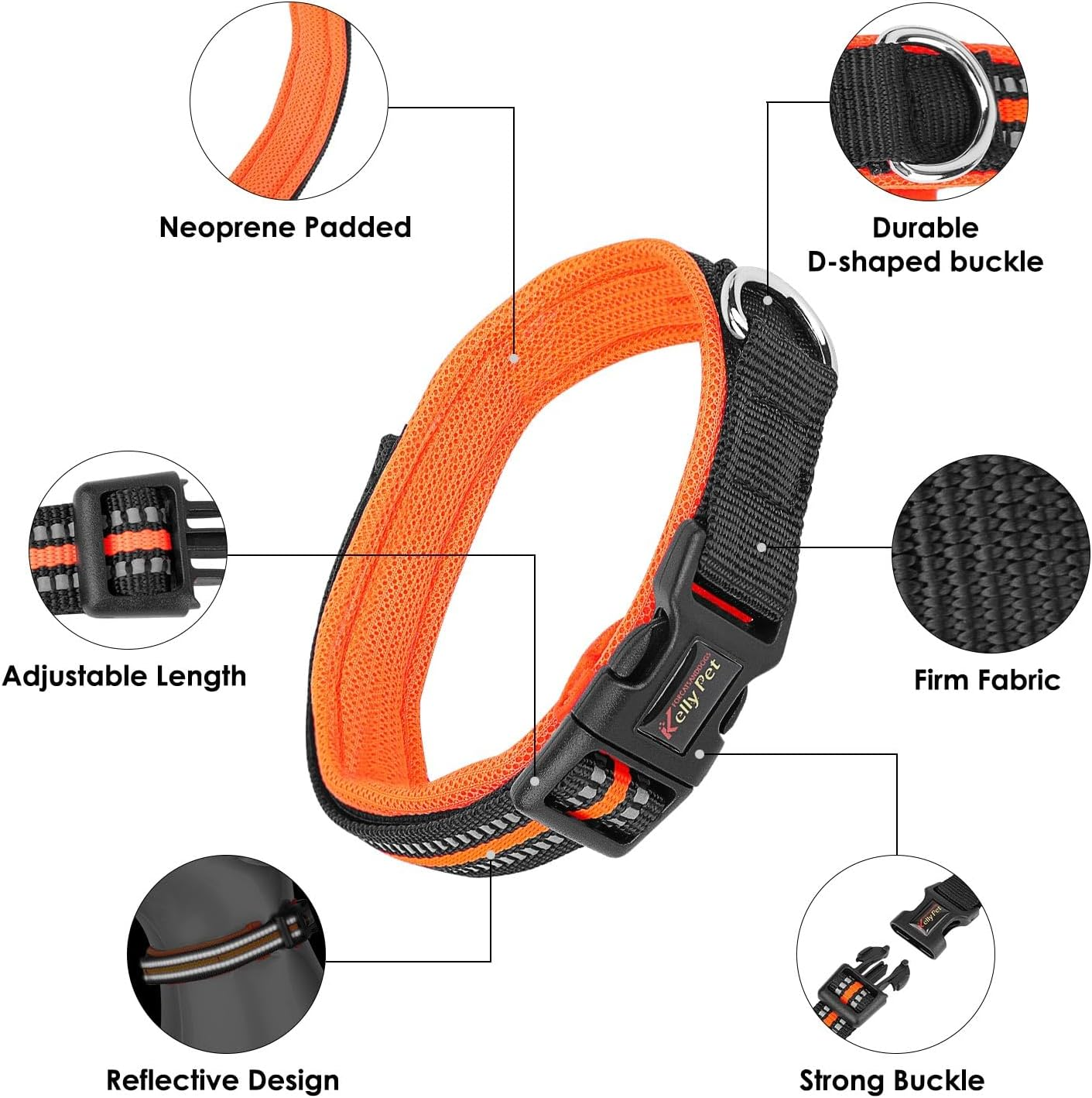 AUTOWT Reflective Dog Collar, Soft Neoprene Padded Breathable Nylon Pet Collar, Adjustable Classic Puppy Collars with Safety Locking Buckle for Small Medium Dogs Walking (Orange, S) - Orange image number 1