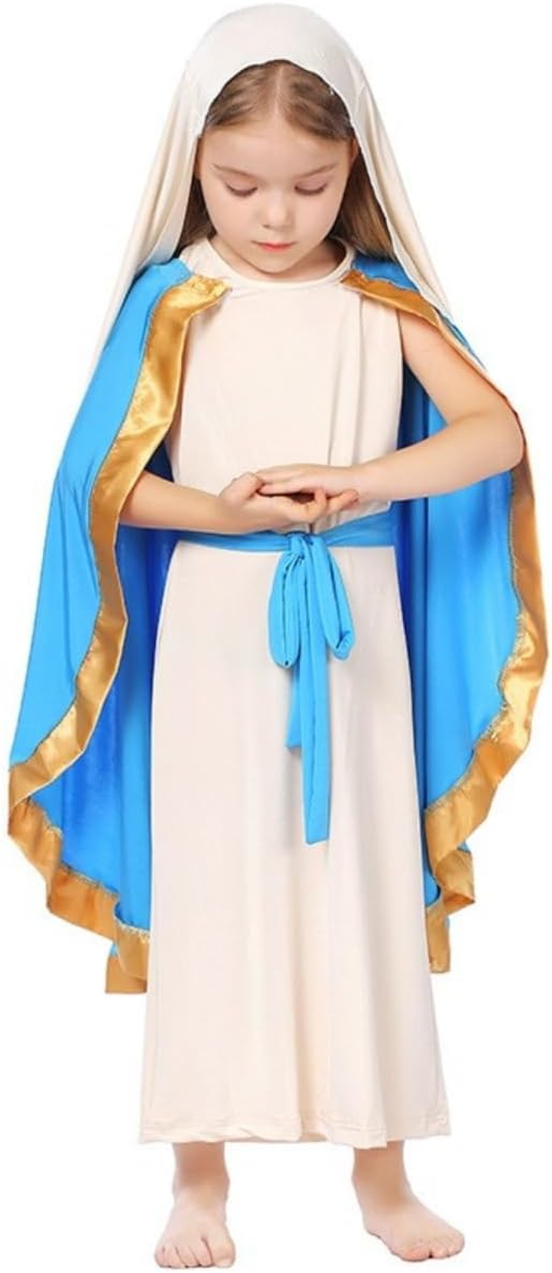 Costume Bay Virgin Mary Religious Biblical Robe Costume Cosplay Halloween Religious Celebrations Christmas Dress up White Blue Parties Cultural Events image number 4